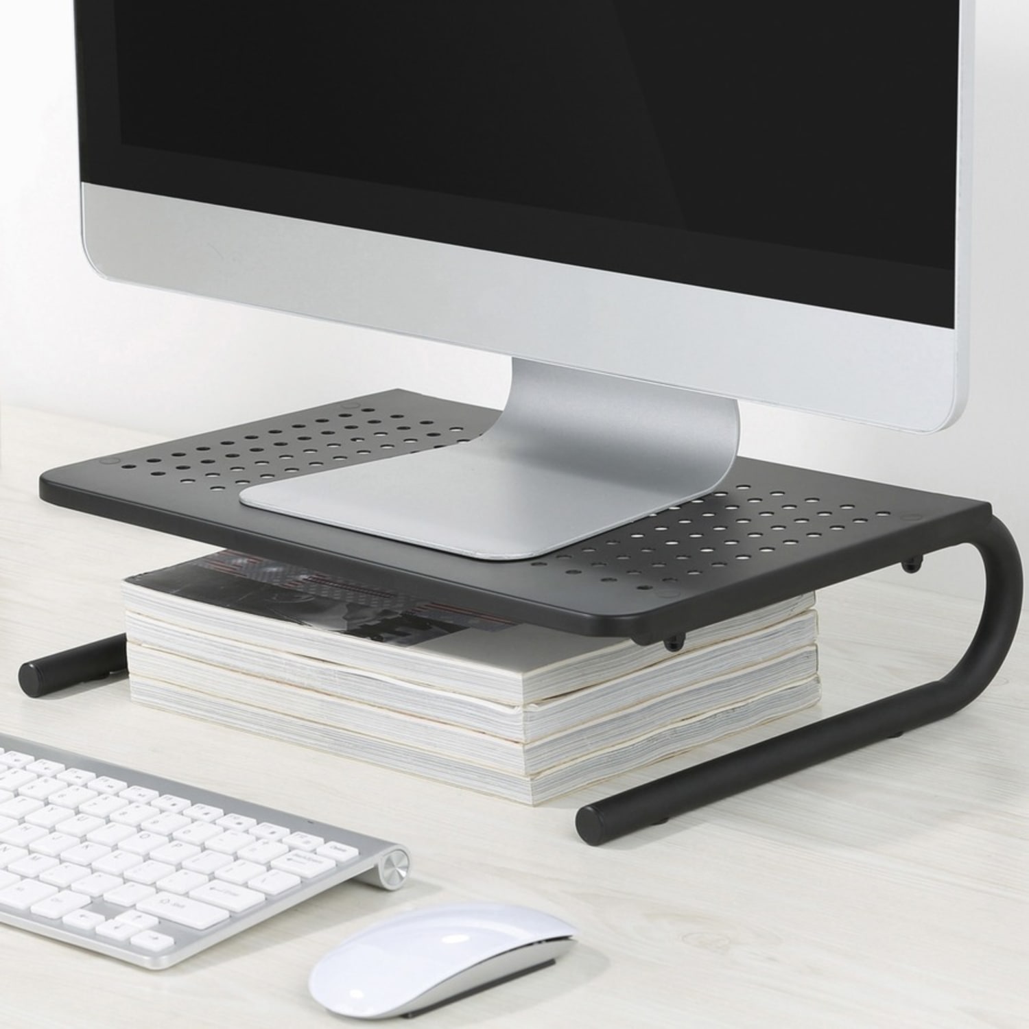 Lorell Monitor/Laptop Stand - 20 lb Load Capacity - 5.50in Height x 14.50in Depth - Desktop - Steel - Black - For Monitor, Notebook - Ventilated, Rubber Pad, Non-skid - Image 4