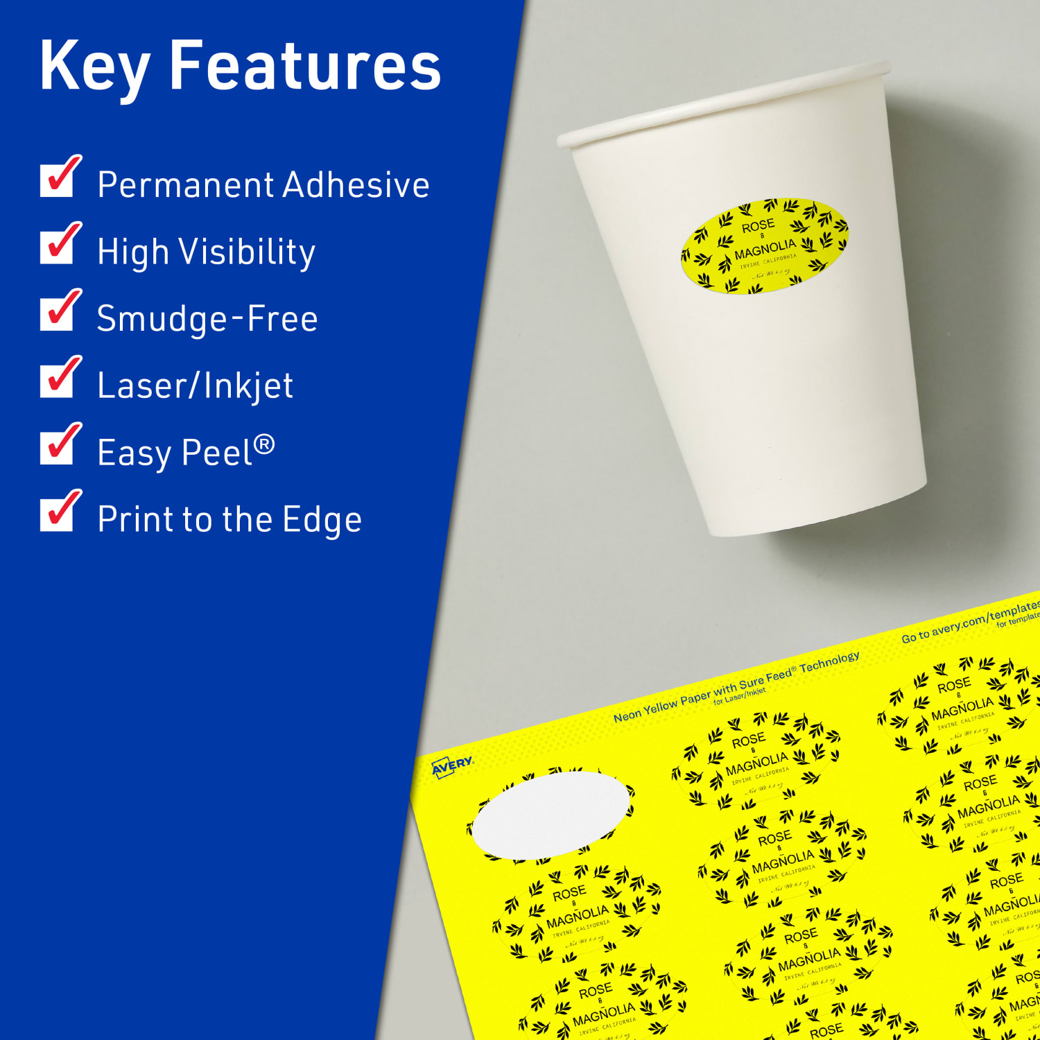 Avery Print-To-The-Edge Labels With Sure Feed Technology And Easy Peel, 94054-NYP40, Oval, 1-1/8in x 2-1/4in, Matte Neon Yellow, Pack of 840 - Image 3