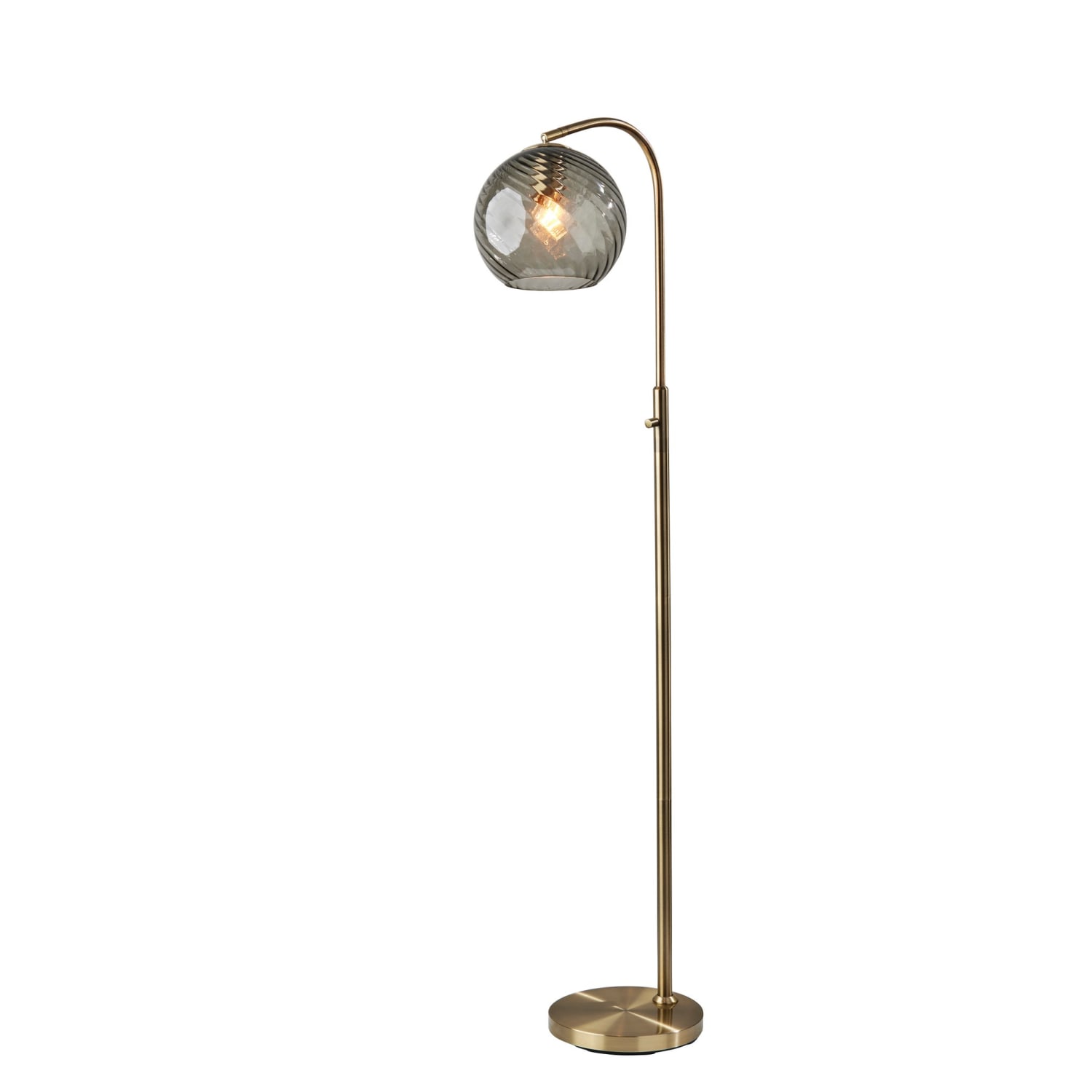 Adesso Camden Floor Lamp, 58-1/4inH, Smoked Swirled Glass Shade/Antique Brass Base