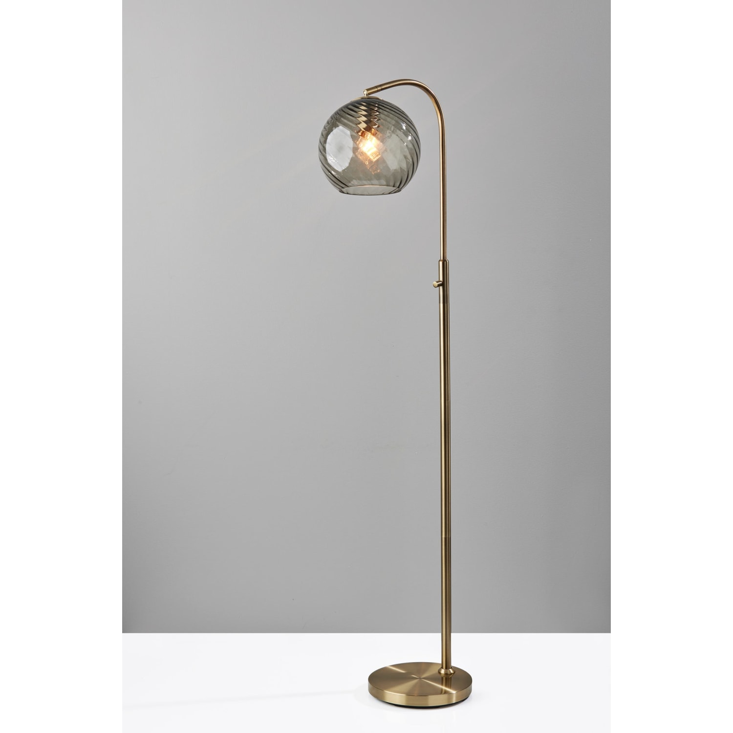 Adesso Camden Floor Lamp, 58-1/4inH, Smoked Swirled Glass Shade/Antique Brass Base - Image 3