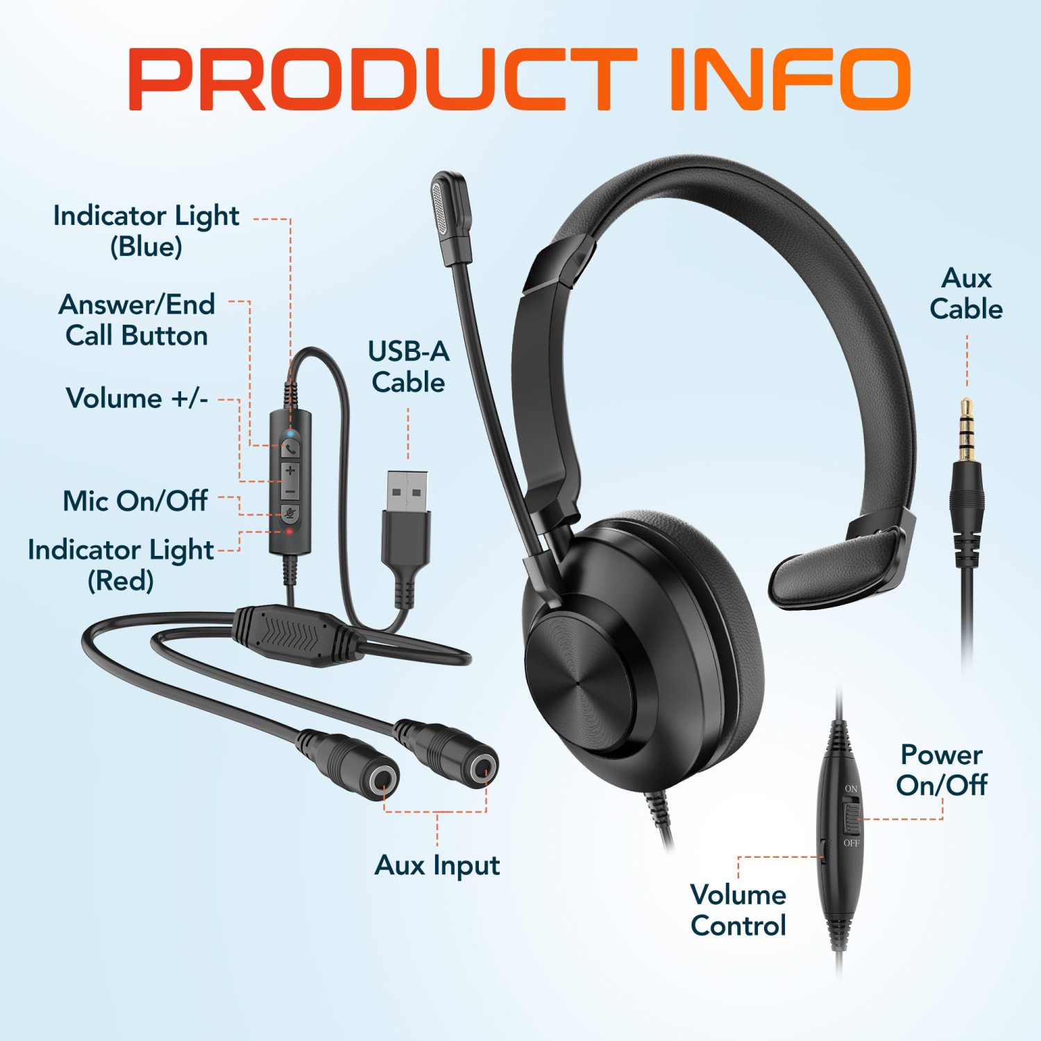 Delton T30Y Wired Training Headset, Black, Total Qty 1 - Image 5