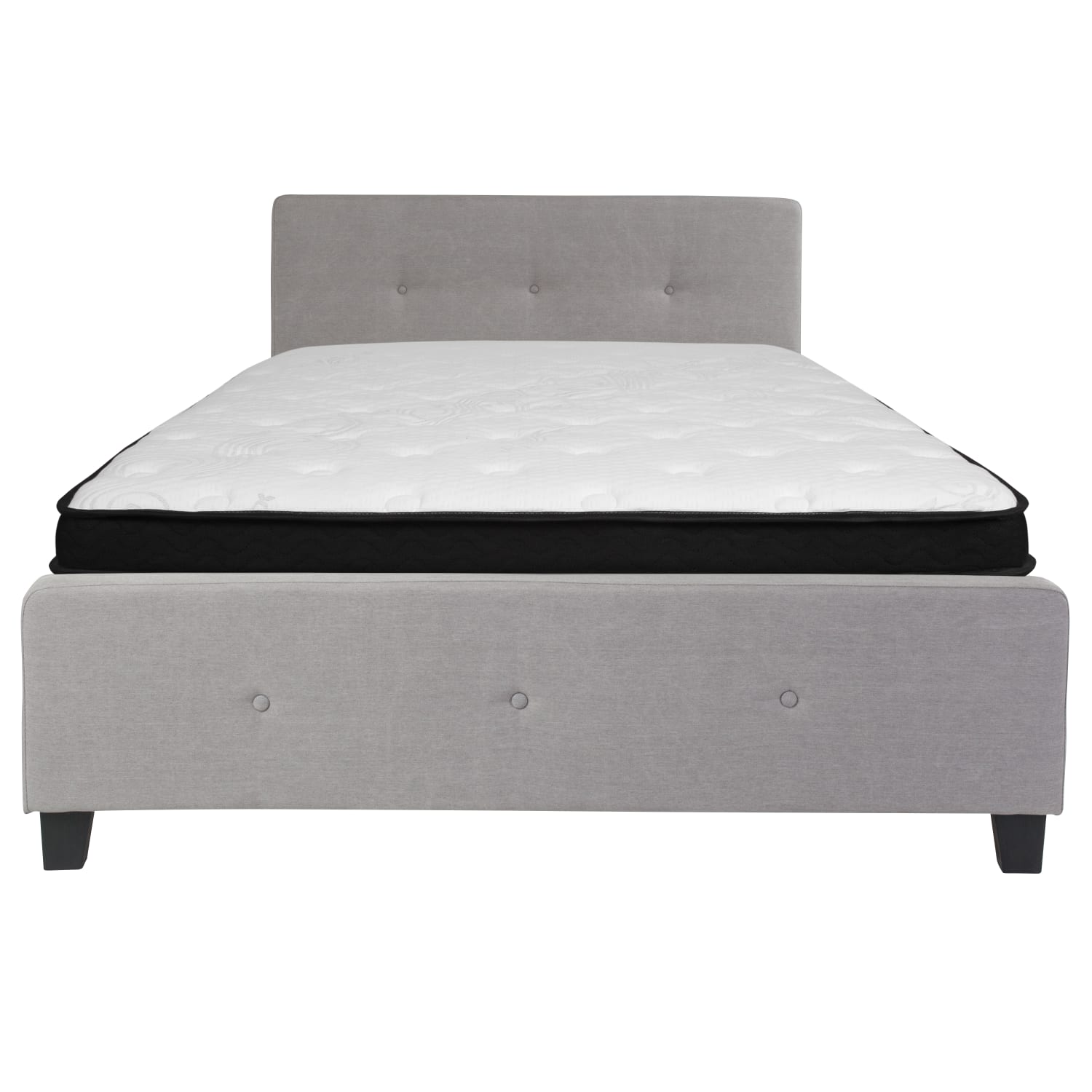Flash Furniture Tribeca Button Tufted Upholstered Platform Bed with Memory Foam Pocket Spring Mattress, Queen, 48inH x 63inW x 85-1/4inL, Light Gray - Image 6