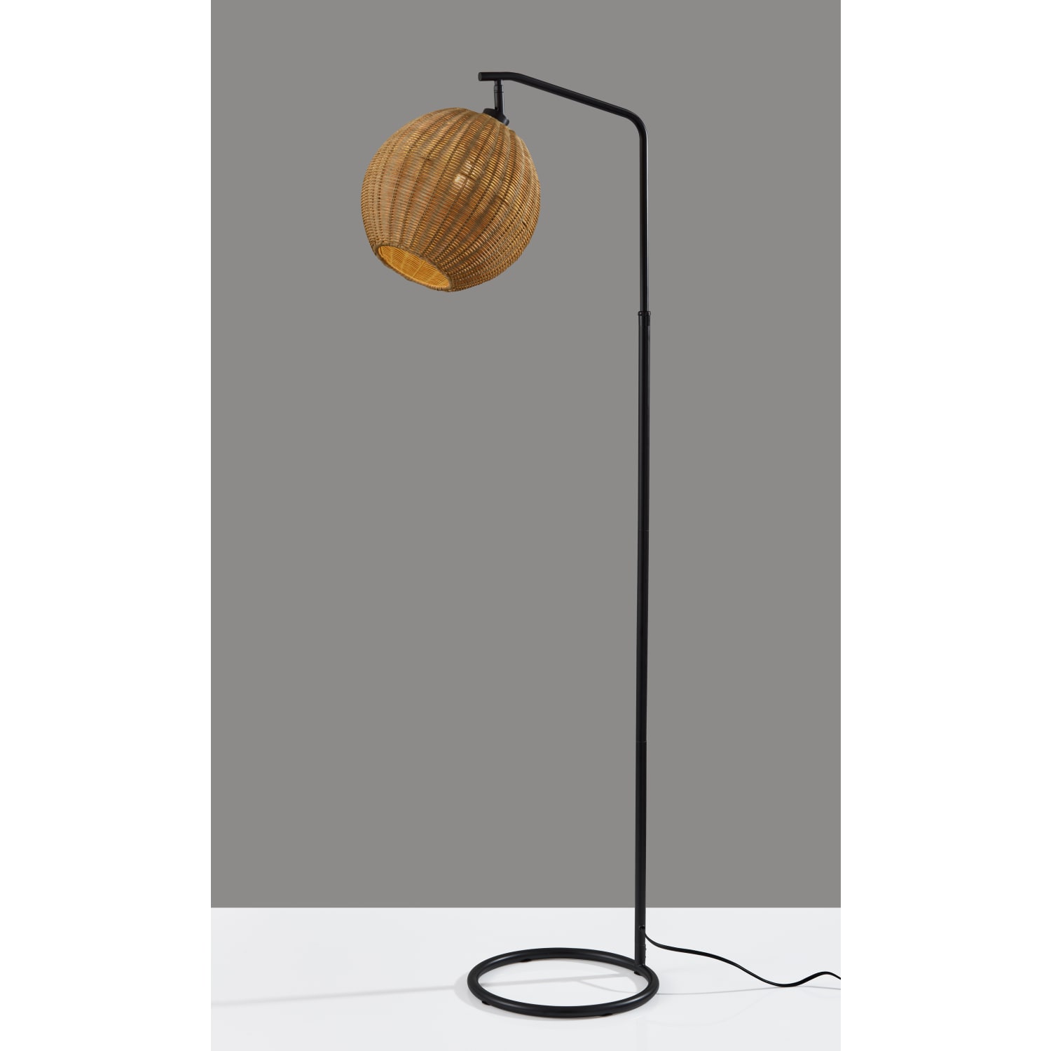 Adesso Maeve Floor Lamp, Black/Brown Rattan Shade - Image 3