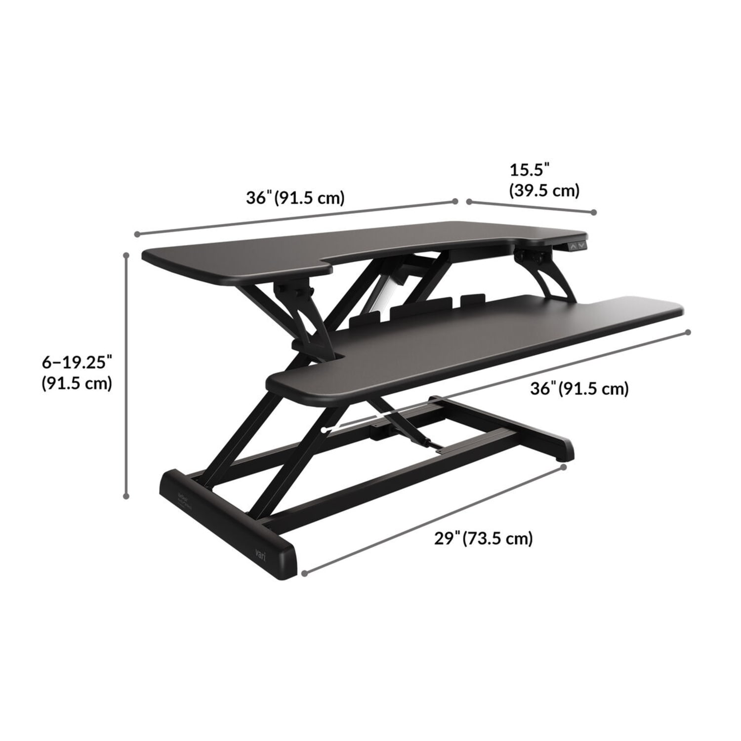 VARI VARIDESK ProPlus 36 Electric Standing Desk Converter, 6in to 19-3/4inH x 36in x 24-3/4in, Black - Image 6