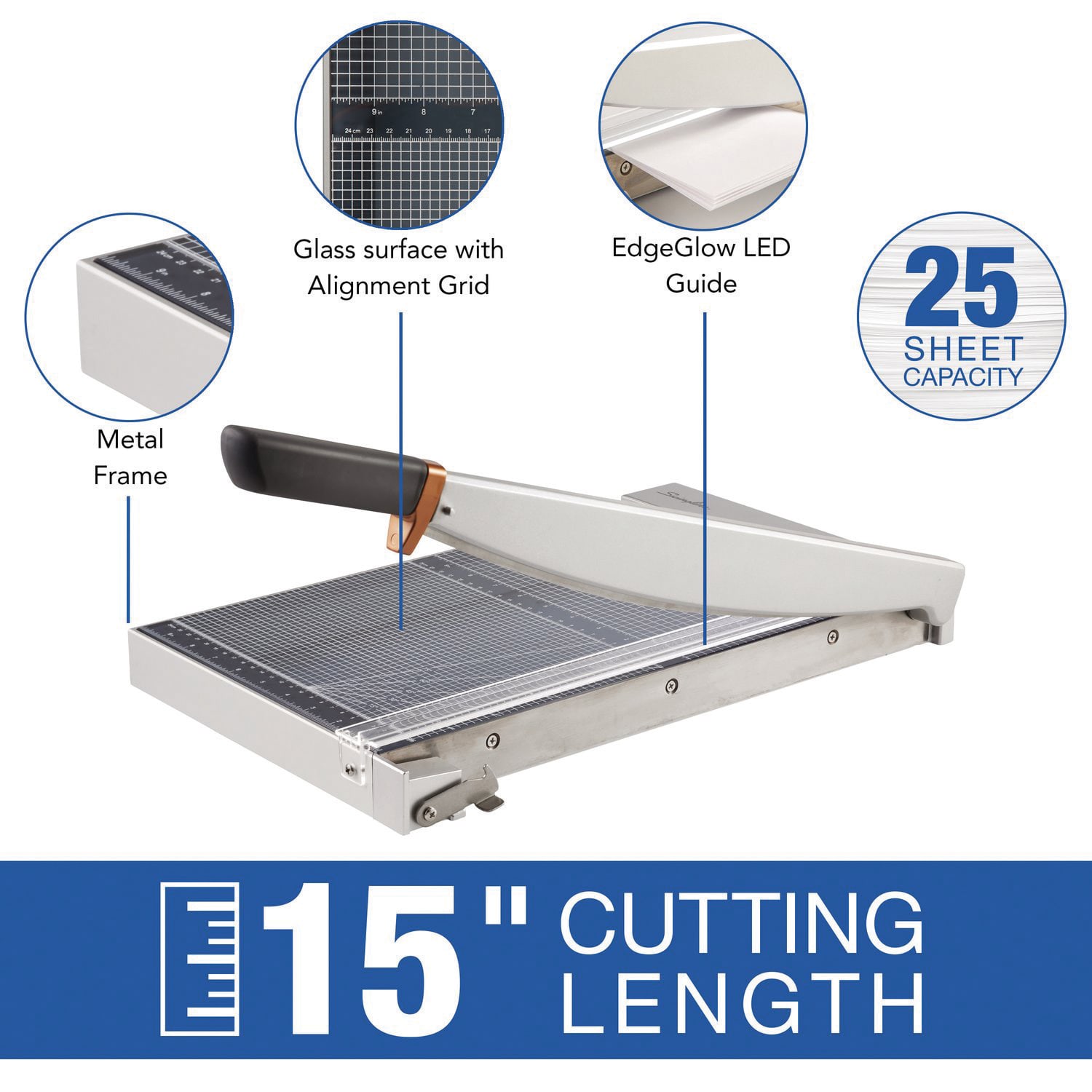 Swingline ClassicCut Guillotine Trimmer With EdgeGlow, 25inH x 14-1/8inW x 4-5/8inD, Silver - Image 5