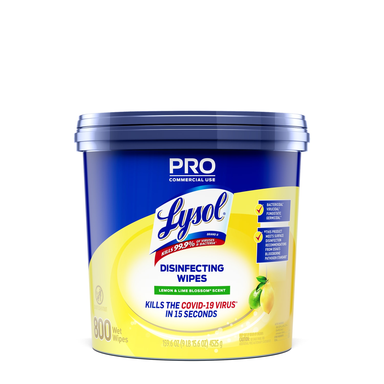Lysol Disinfecting Wipe Bucket w/Wipes - Lemon & Lime Blossom Scent - 8in Length x 6in Width - 800 Each - White - Image 3
