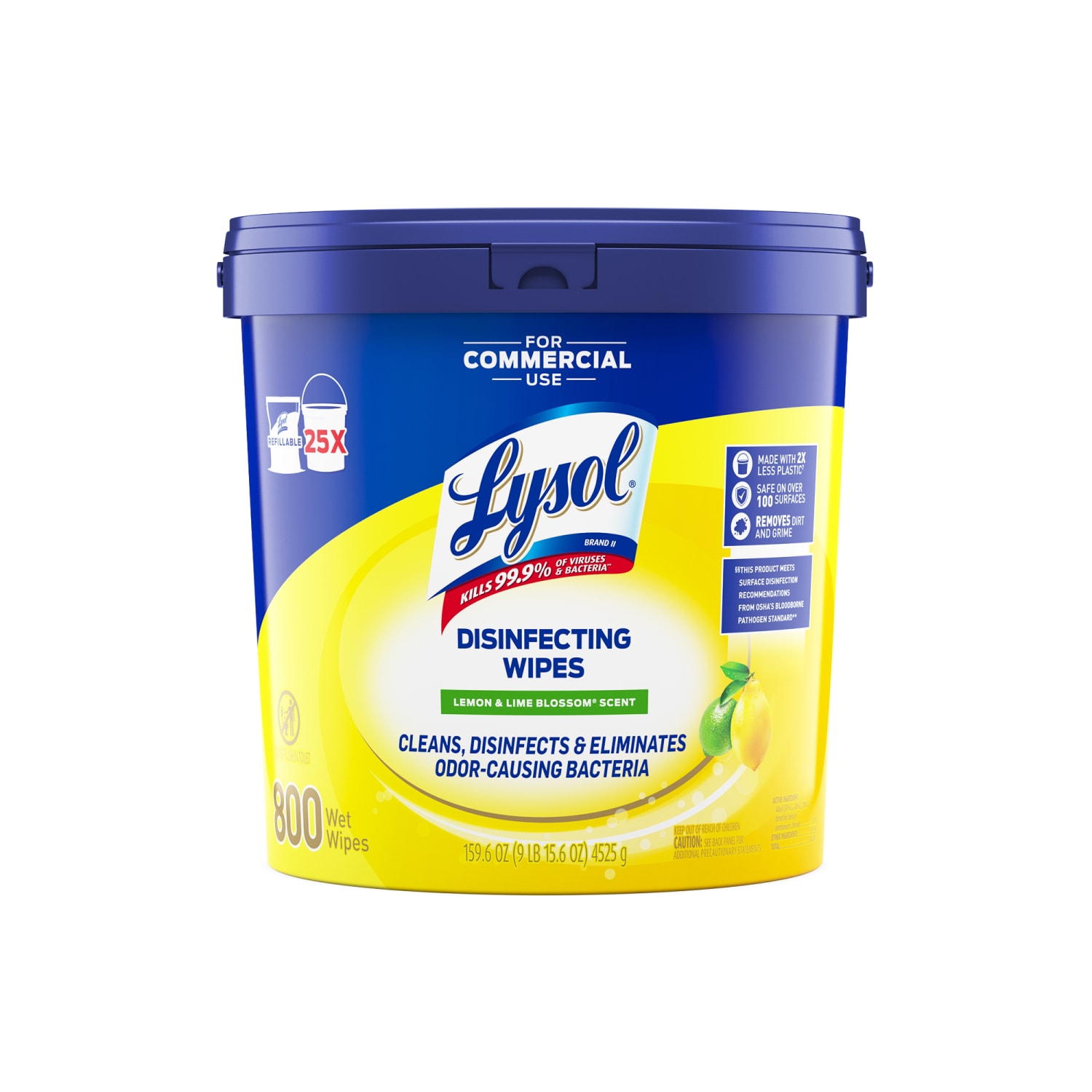 Lysol Disinfecting Wipe Bucket w/Wipes - Lemon & Lime Blossom Scent - 8in Length x 6in Width - 800 Each - White - Image 5