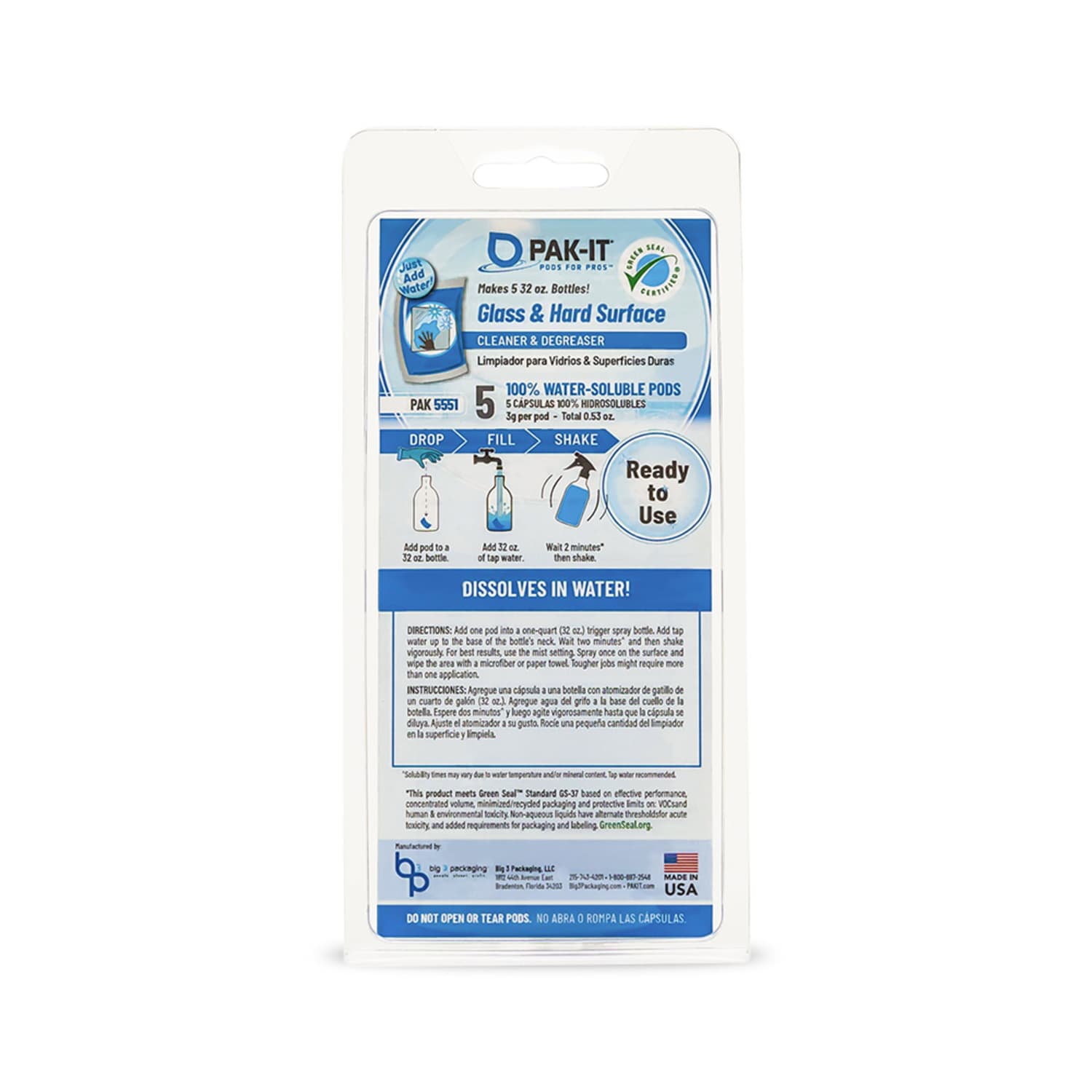 PAK-IT Glass And Hard-Surface Cleaner, Pleasant Scent, Pack Of 5 - Image 3
