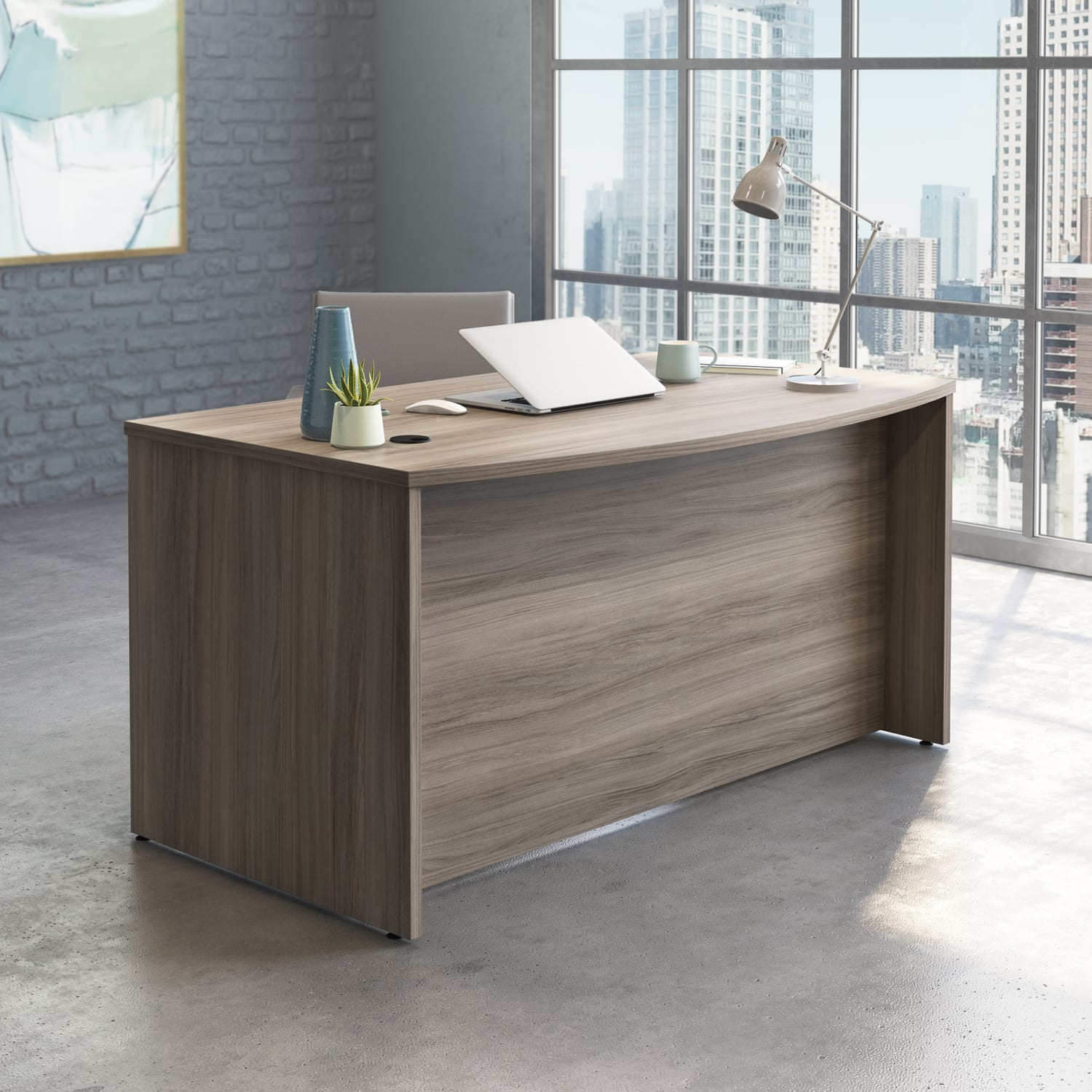 Sauder Affirm 59inW Bow-Front Computer Desk, 59inW, Hudson Elm - Image 4
