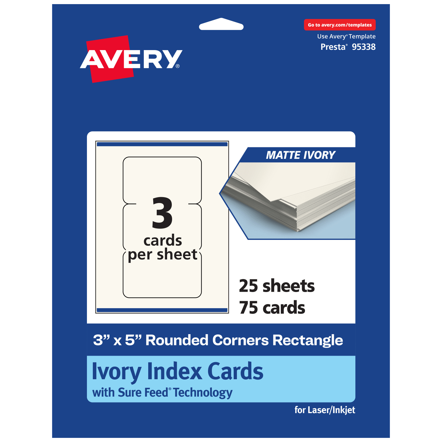 Avery Printable Index Cards With Sure Feed Technology, 3in x 5in Rectangle Rounded Corners, Matte Ivory, Pack Of 75 - Image 3