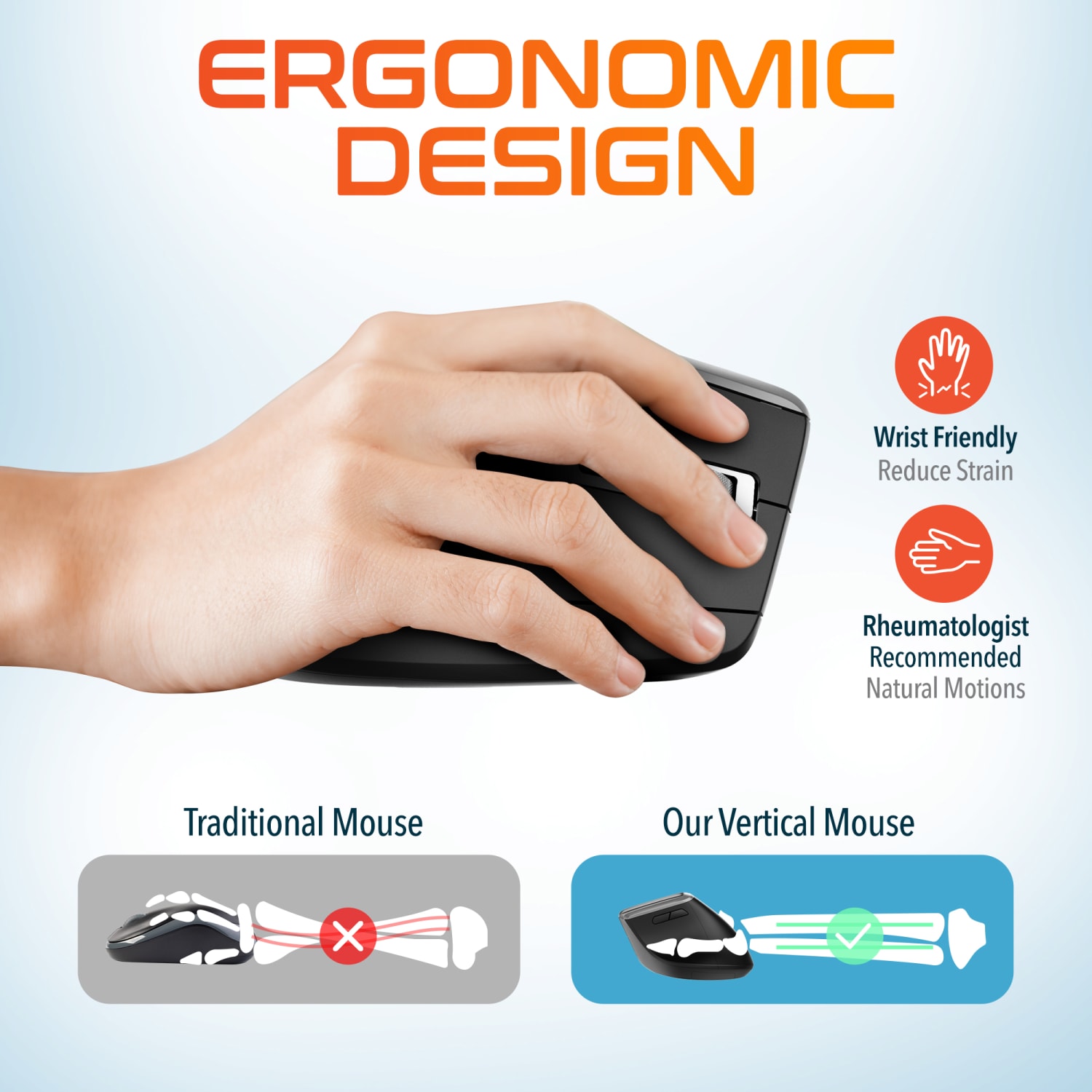 Delton S20 Ergonomic Vertical Wireless Mouse, Black - Image 3