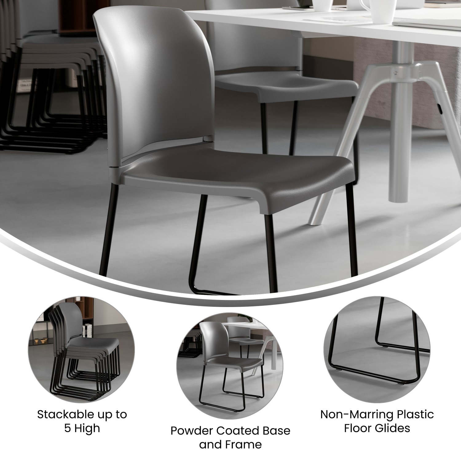 Flash Furniture HERCULES Full Back Contoured Stacking Chair With Sled Base GrayBlack PopularChairscom