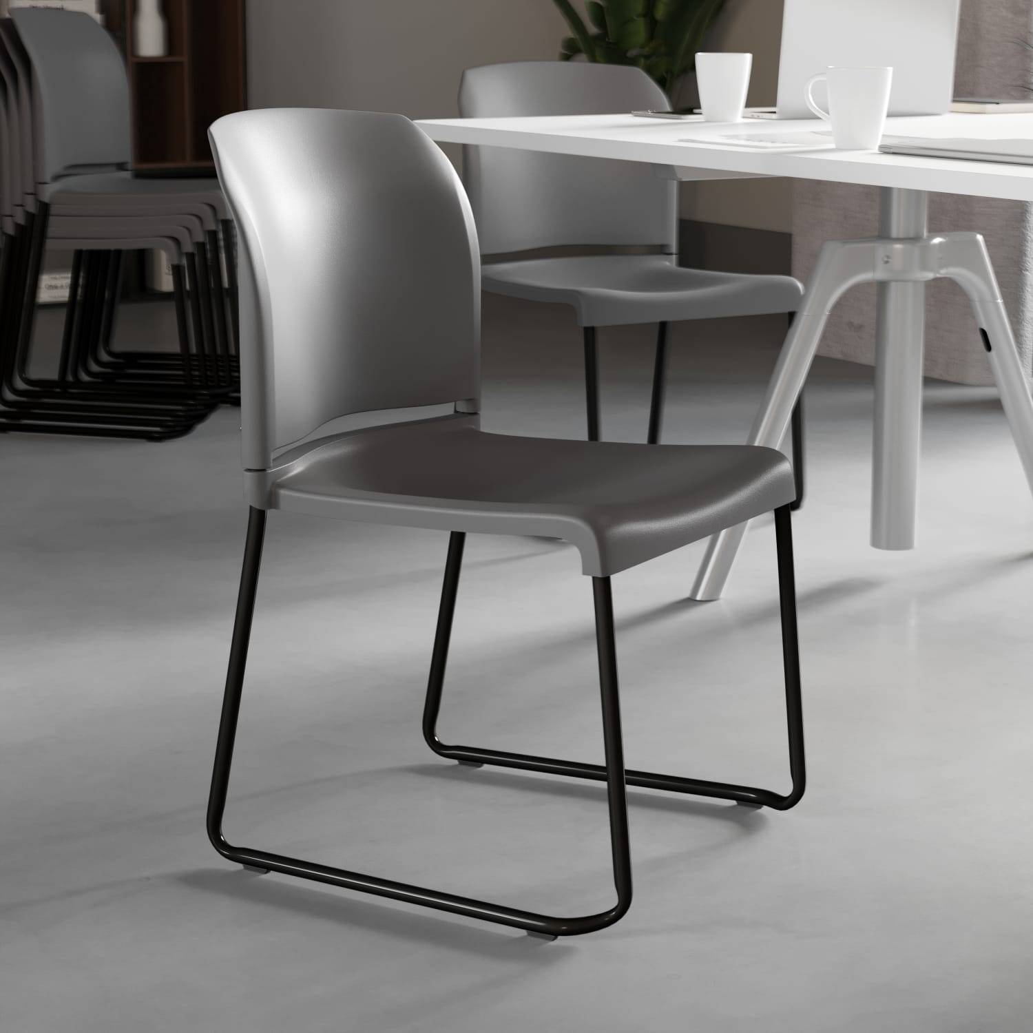 Flash Furniture HERCULES Full-Back Contoured Stacking Chair With Sled Base, Gray/Black - Image 5