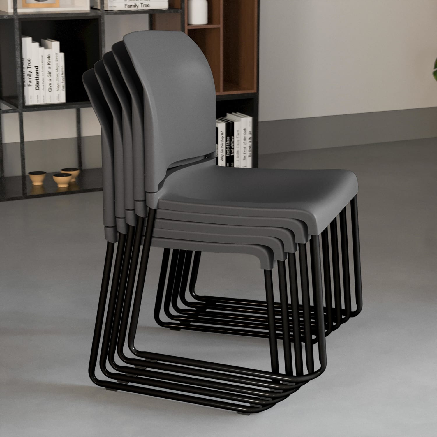 Flash Furniture HERCULES Full-Back Contoured Stacking Chair With Sled Base, Gray/Black - Image 6