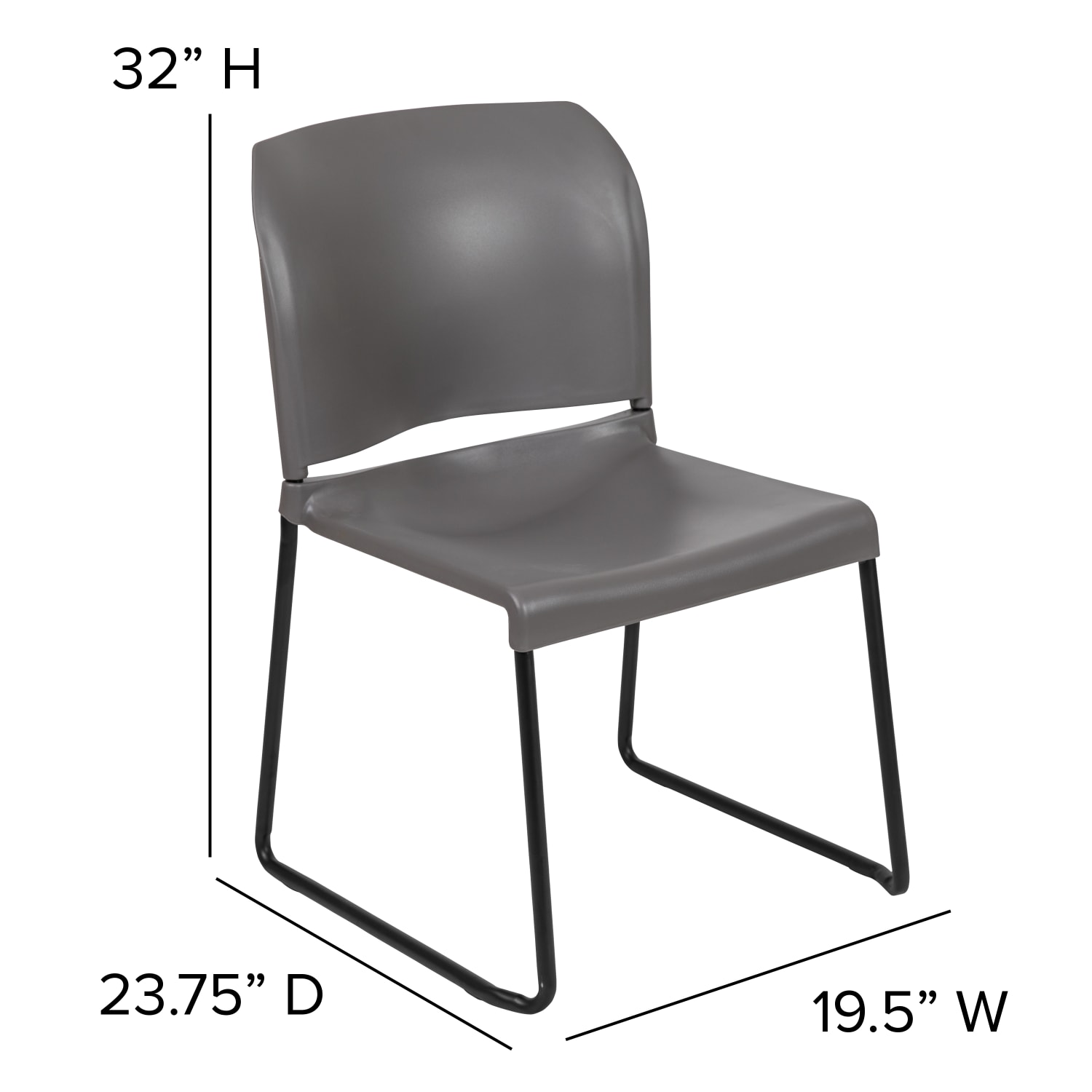 Flash Furniture HERCULES Full-Back Contoured Stacking Chair With Sled Base, Gray/Black - Image 7