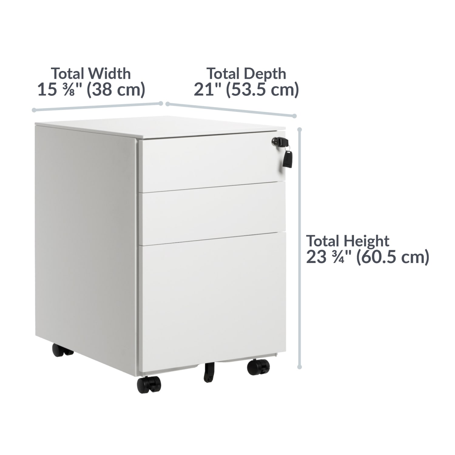VARI Essential 19inD Vertical 3-Drawer File Cabinet, White - Image 5