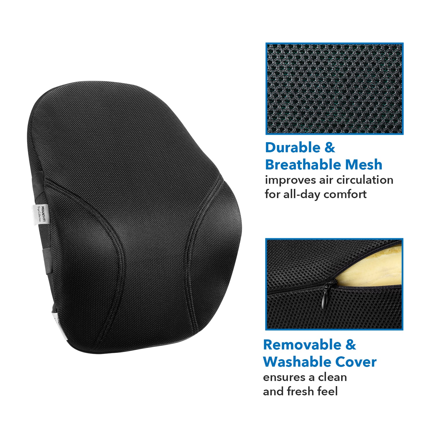 Mount-It! Ergo Collection Lumbar Support, 18-1/2inH x 15-3/4inW x 4-3/16inD, Black - Image 6