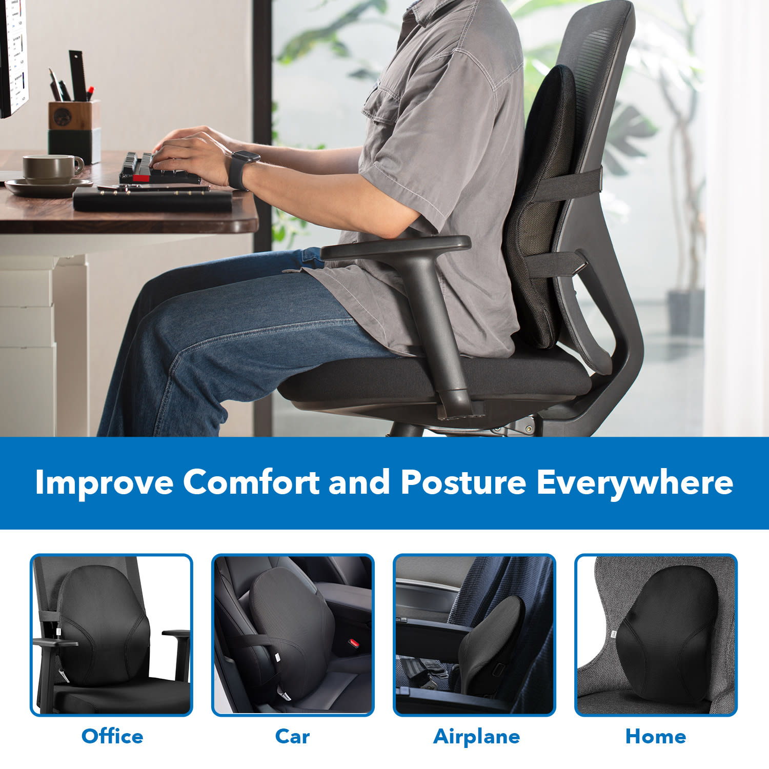 Mount-It! Ergo Collection Lumbar Support, 18-1/2inH x 15-3/4inW x 4-3/16inD, Black - Image 7