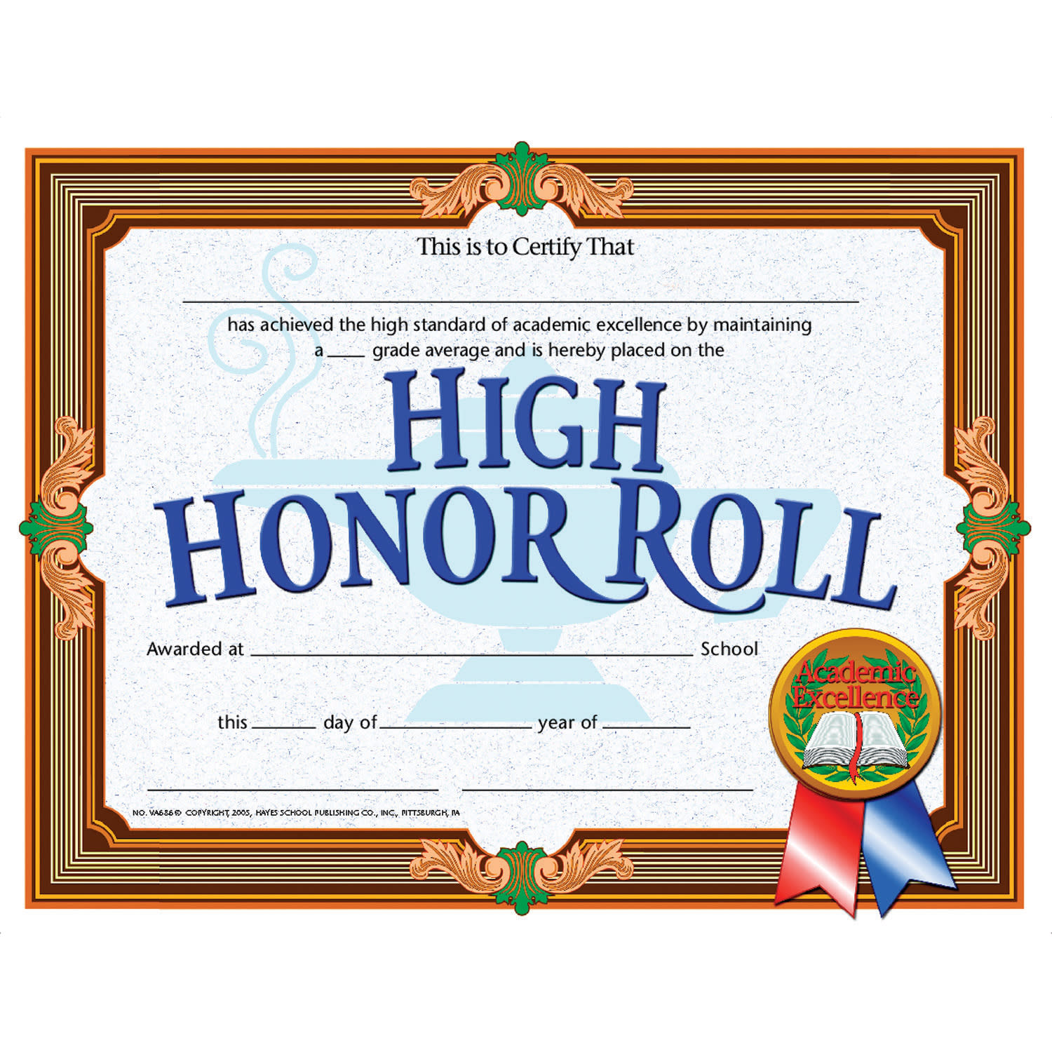 Hayes Certificates, 8-1/2in x 11in, High Honor Roll, Gold, 30 Certificates Per Pack, Set Of 3 Packs - Image 3