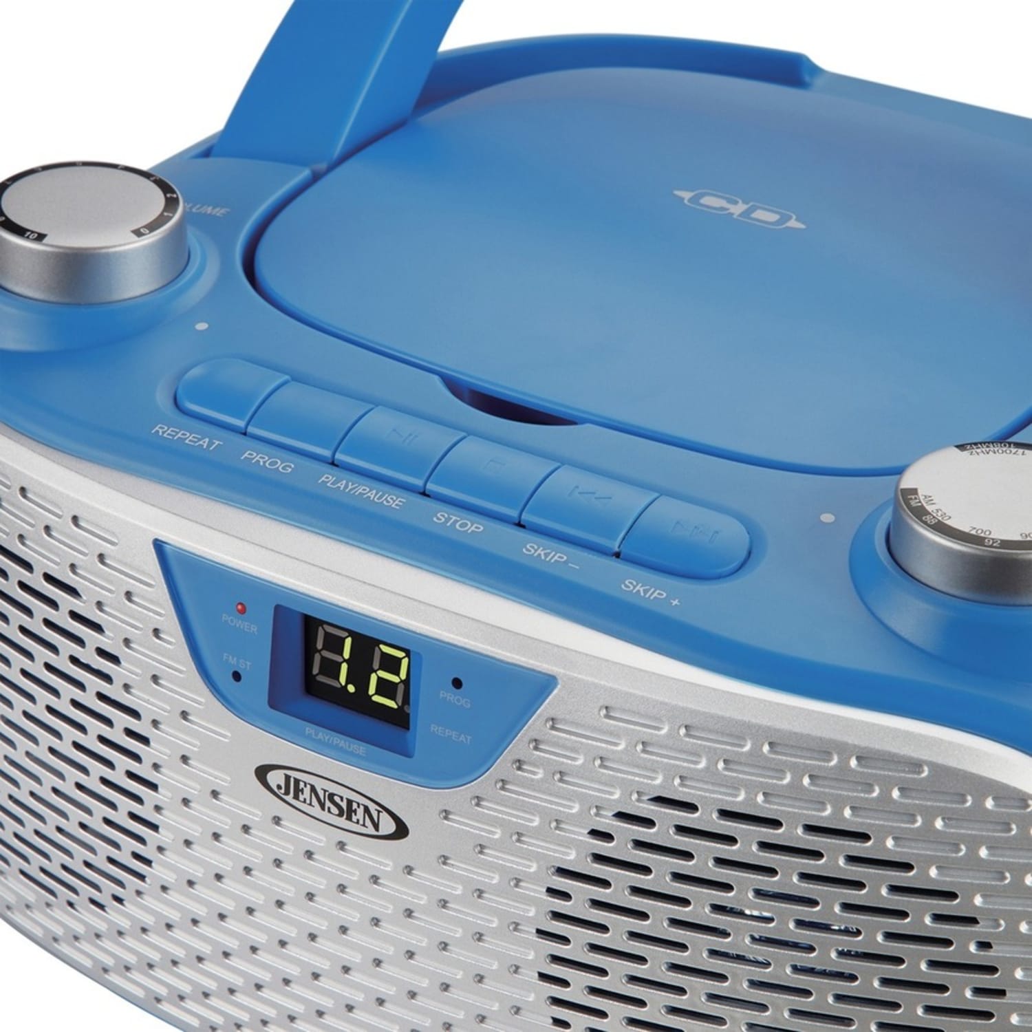 JENSEN Portable Stereo Compact Disc Player with AM/FM Stereo Radio - 1 x Disc Integrated Stereo Speaker - Blue, Silver - CD-DA, MP3 - Auxiliary Input - Image 4