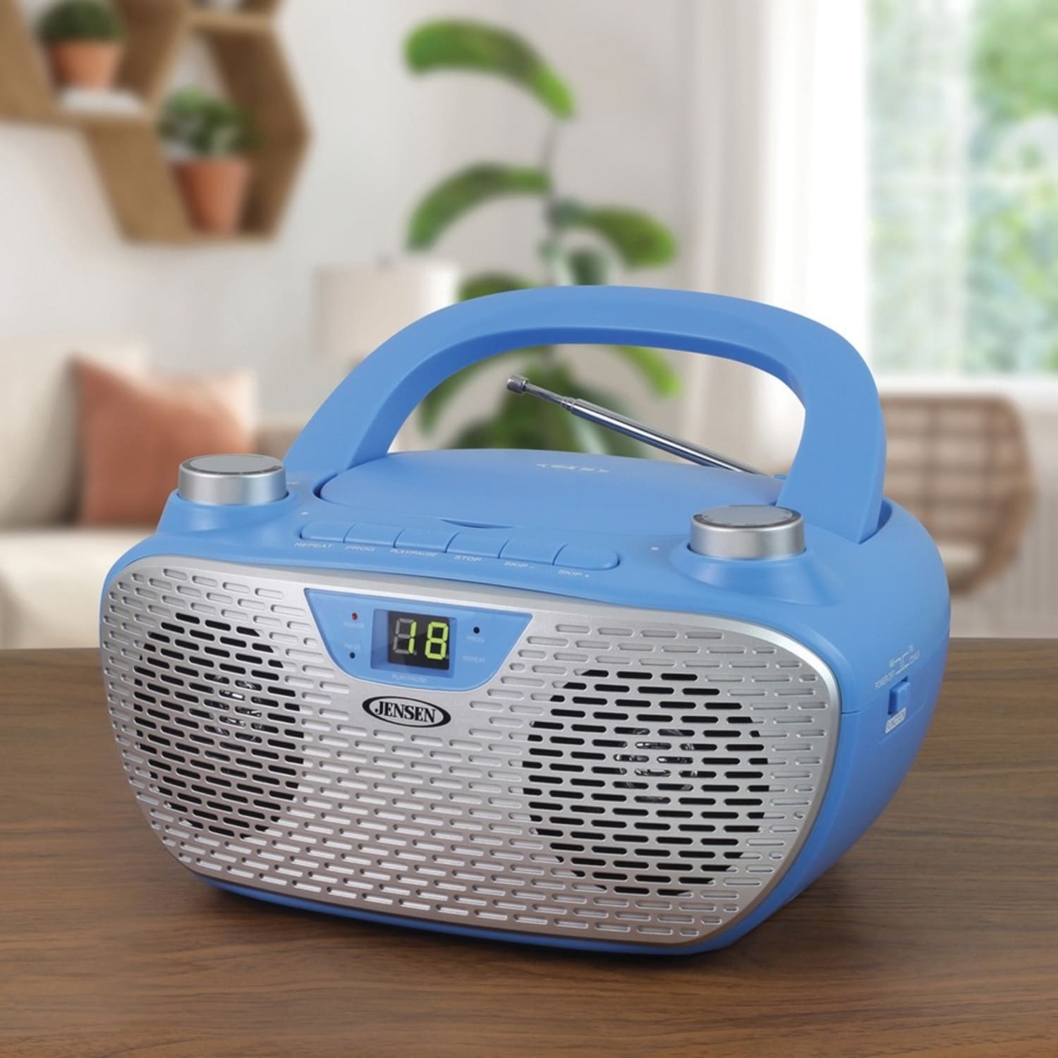 JENSEN Portable Stereo Compact Disc Player with AM/FM Stereo Radio - 1 x Disc Integrated Stereo Speaker - Blue, Silver - CD-DA, MP3 - Auxiliary Input - Image 6