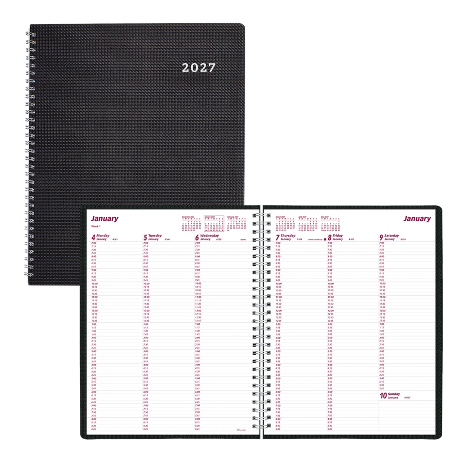 2027 Brownline DuraFlex Weekly Appointment Planner, 11in x 8-1/2in, 100% Recycled, Black, January To December, CB950V.BLK, Total Qty 1