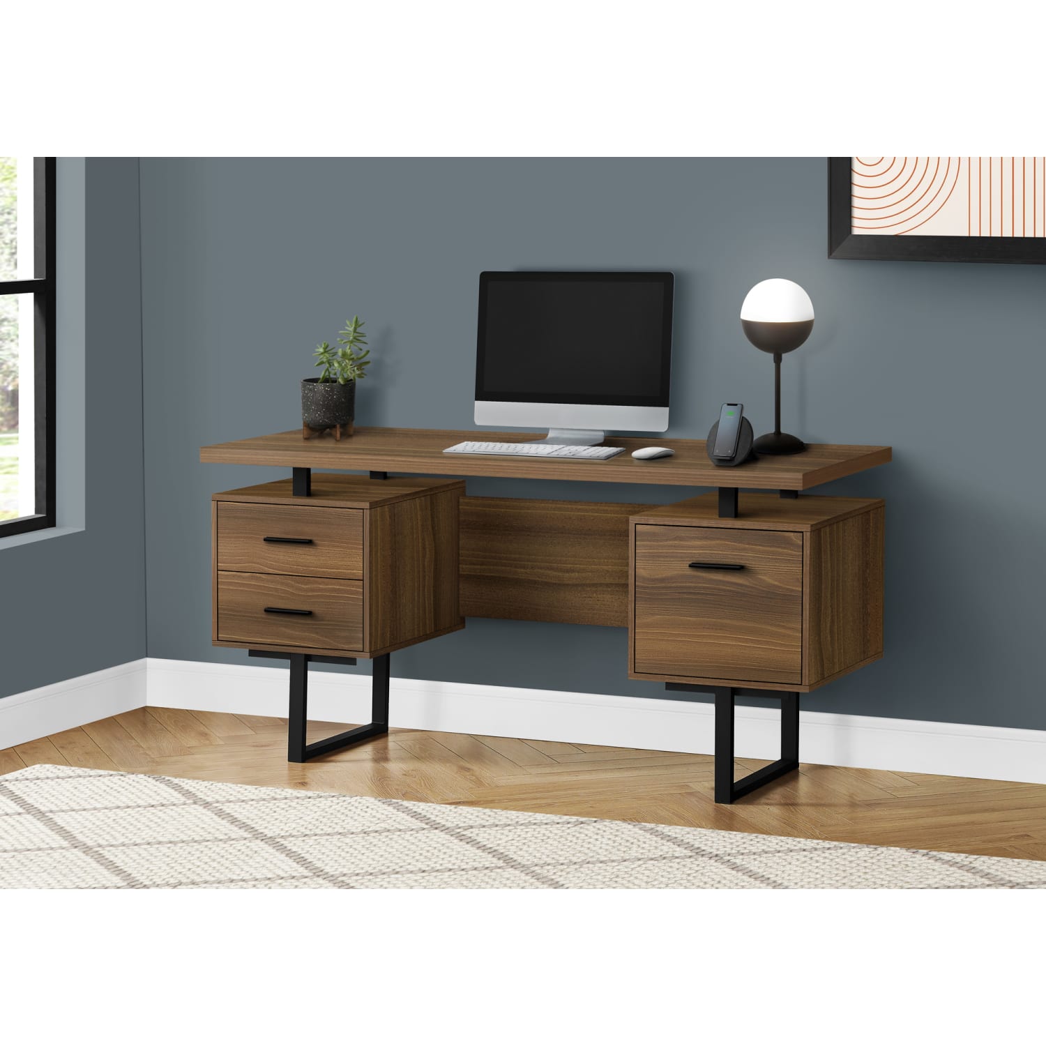 Monarch Specialties Violet 60inW Computer Desk, Walnut - Image 3