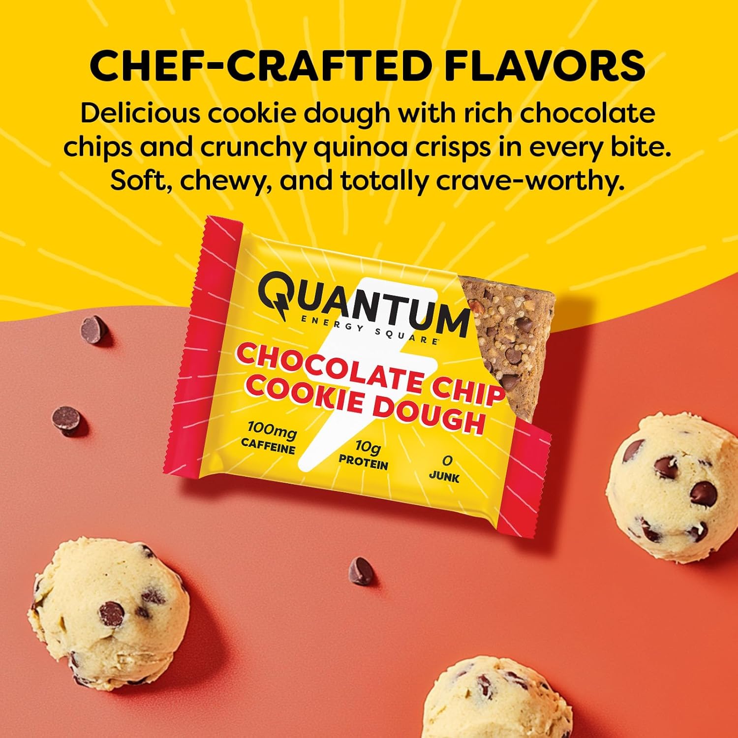Quantum Chocolate Chip Cookie Dough Energy Squares, 1.69 Oz, Total Qty 8 - Image 3