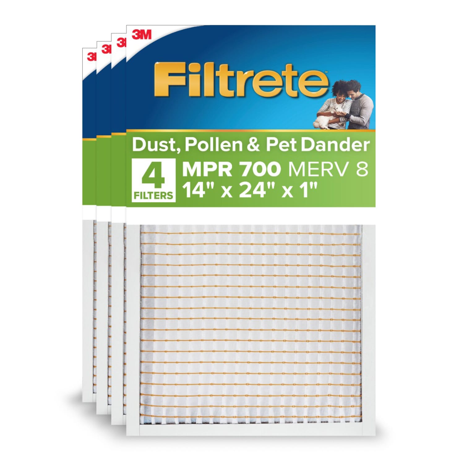 Filtrete 14 x 24 x 1 Air Filter, 4 HVAC Filters, MPR 700, MERV 8, Optimized HVAC Airflow, Dust, Pollen & Pet Dander, 3 Month AC and Furnace Filters
