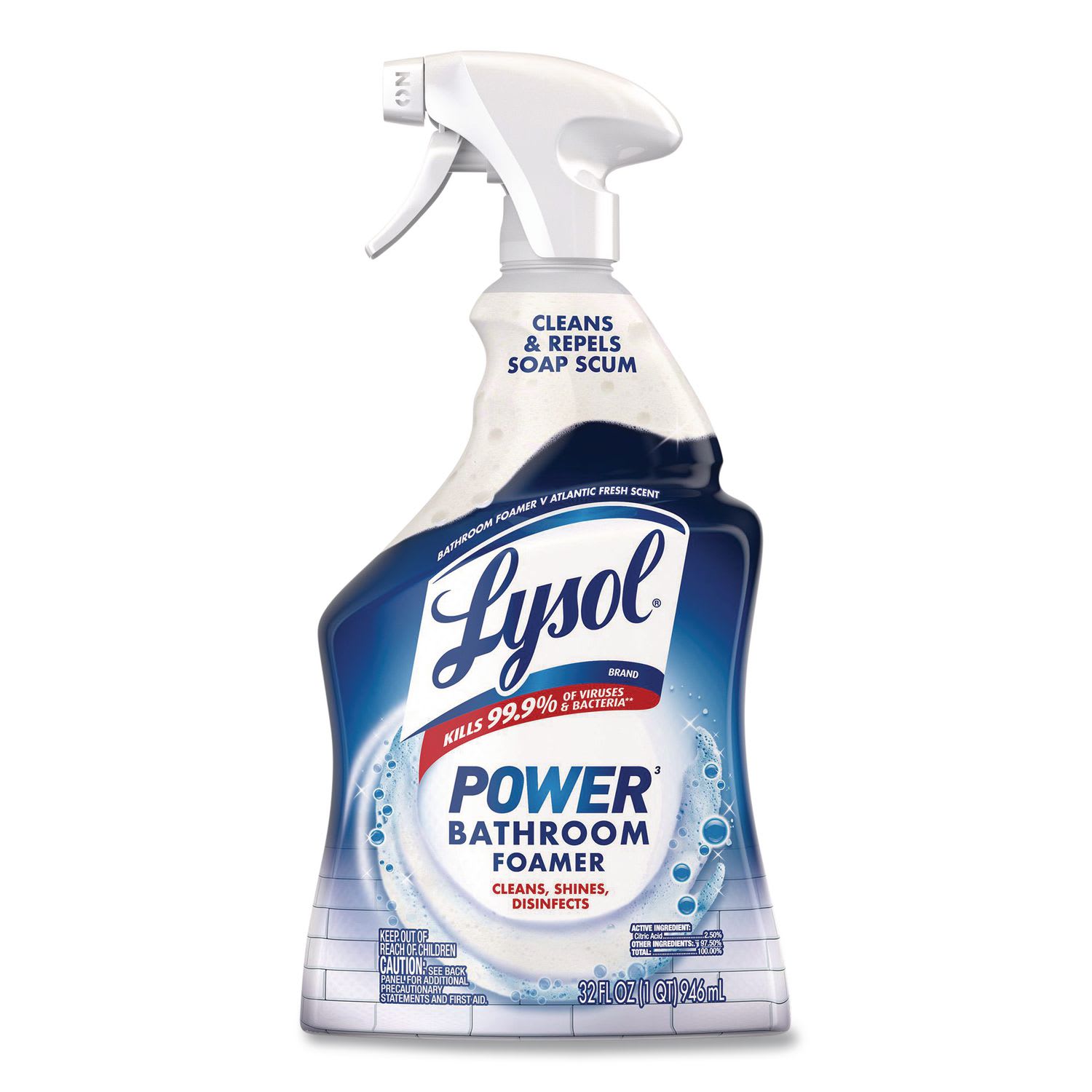 LYSOL Brand Disinfectant Power Bathroom Foamer, Liquid, Atlantic Fresh, 32 oz Spray Bottle