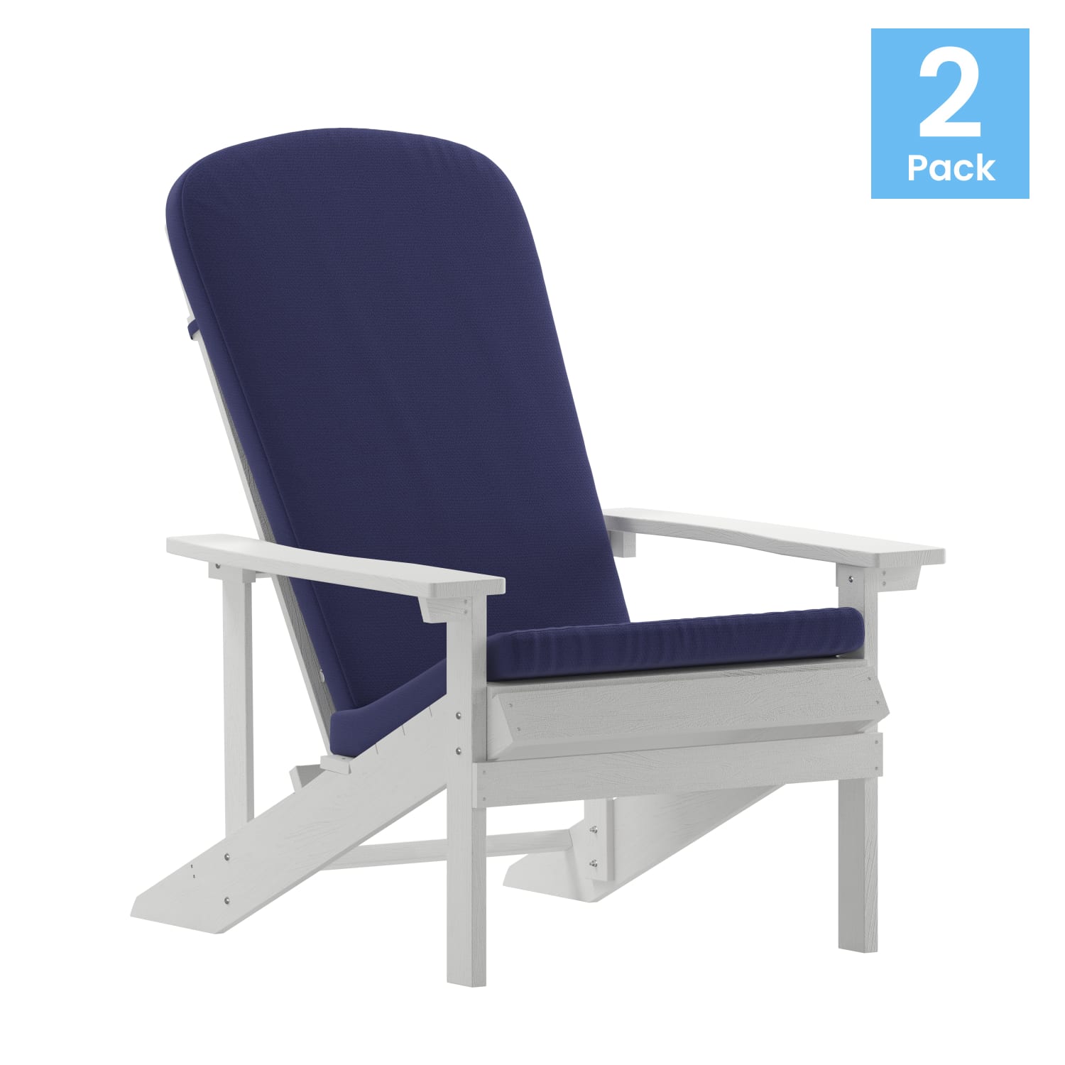 Flash Furniture Charlestown All-Weather Outdoor Furniture Adirondack Chairs With Cushions, Blue/White, Set Of 2 Chairs - Image 3