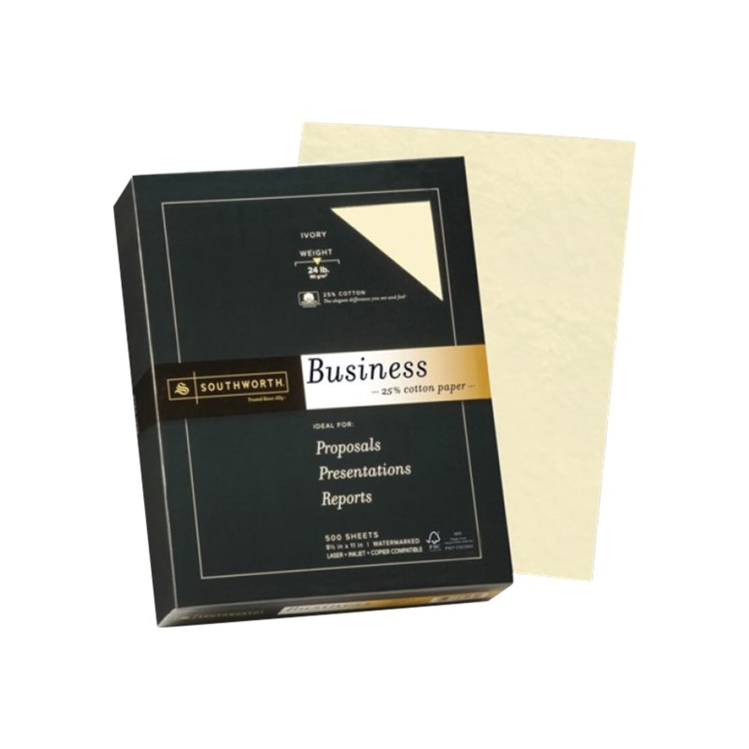 Southworth 25% Cotton Business Paper, Letter Size (8 1/2in x 11in), 24 Lb, Wove, Ivory, Case Of 500 Sheets - Image 3