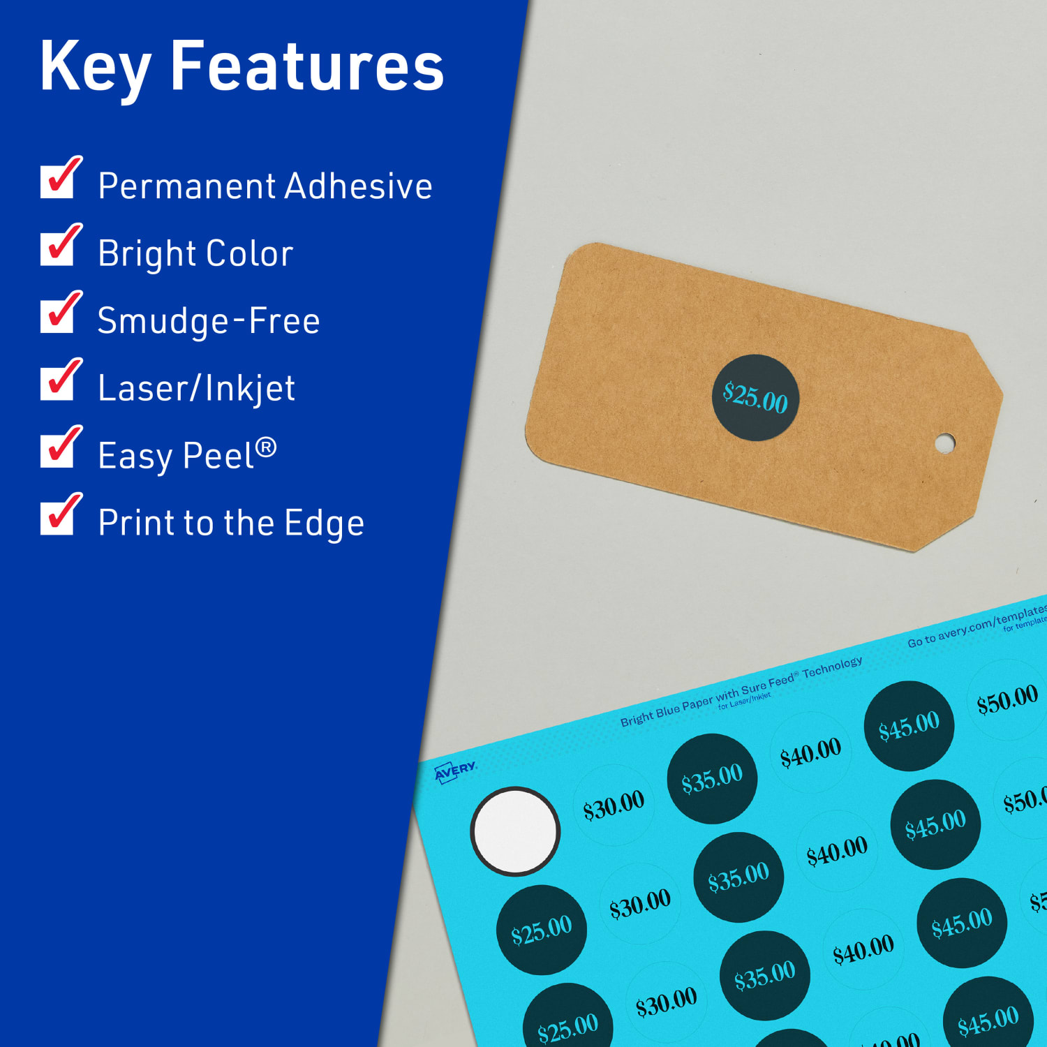 Avery Print-To-The-Edge Labels With Sure Feed Technology And Easy Peel Label Feature, 94500-BBP40, Round, 1in, Matte Bright Blue, Pack of 1920 - Image 3