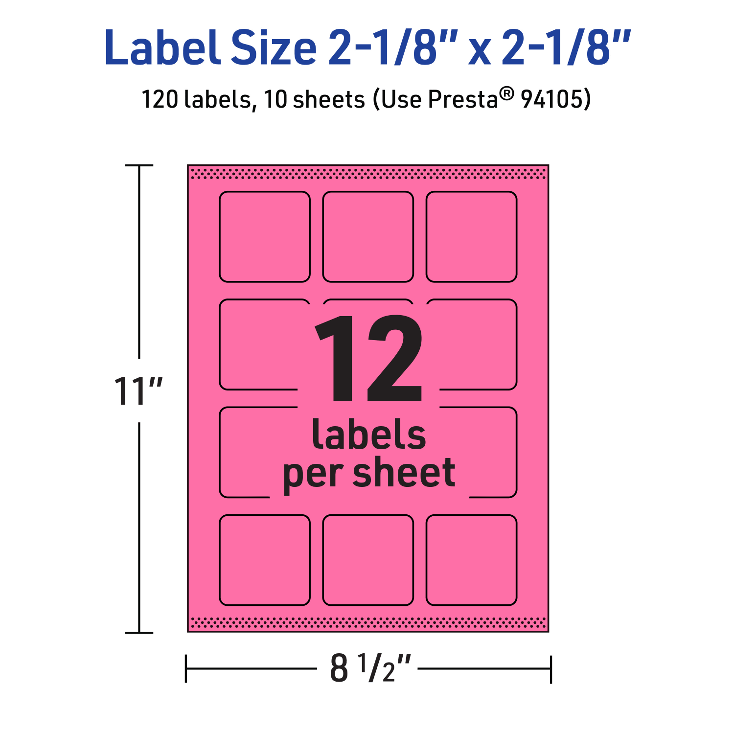 Avery Print-To-The-Edge Labels With Sure Feed Technology And Easy Peel, 94105-BPP10, Square, 2-1/8in x 2-1/8in, Matte Bright Pink, Pack of 120 - Image 6