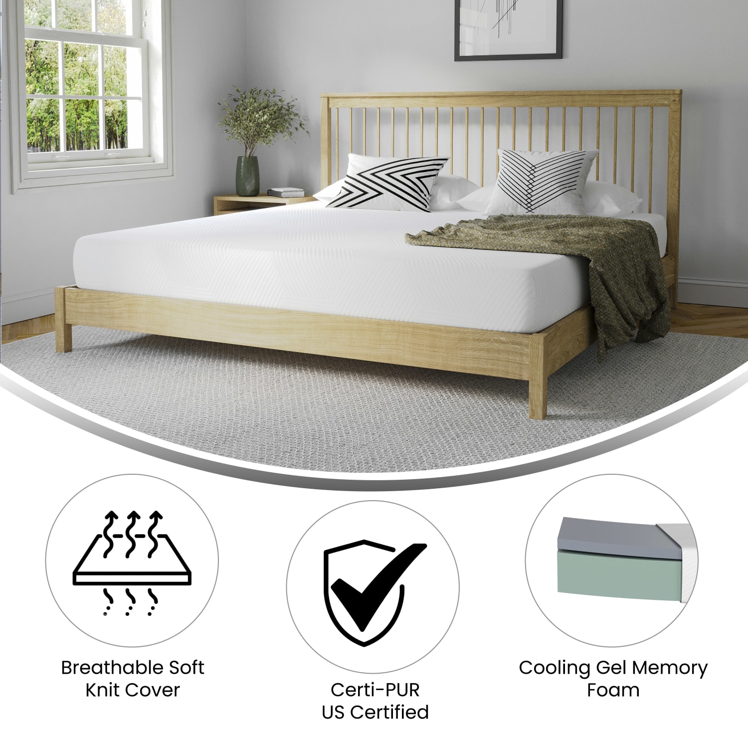 Flash Furniture Jasmine Charcoal & Green Tea Cooling Gel Memory Foam CertiPUR-US Mattress, King, 8inH x 76inW x 80inD, White - Image 5