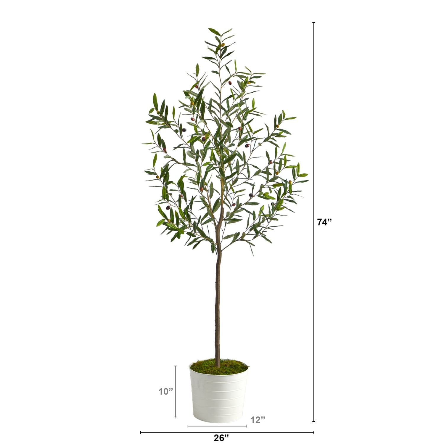 Nearly Natural Olive 74inH Artificial Tree With Metal Planter, 74inH x 26inW x 26inD, Green/White - Image 3