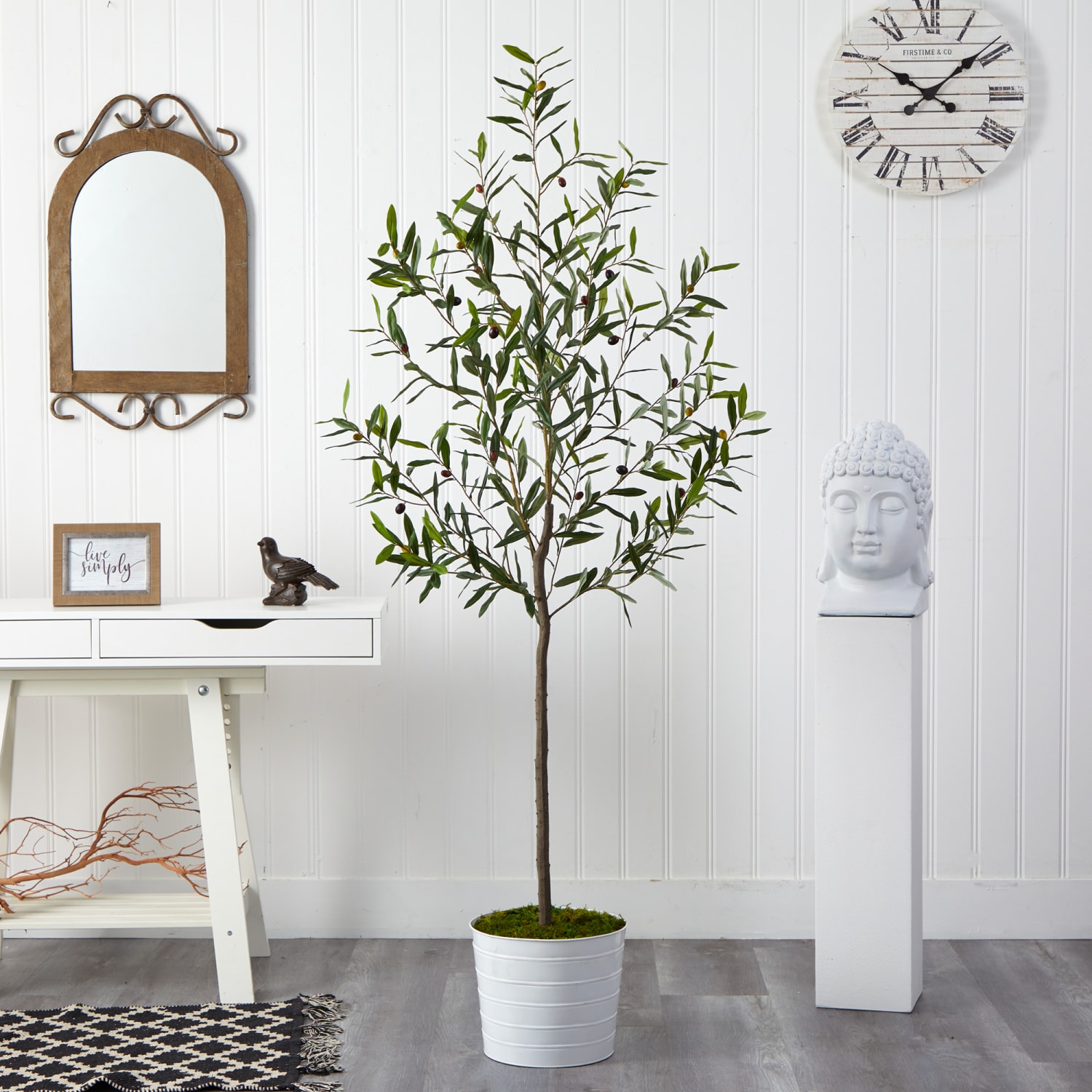 Nearly Natural Olive 74inH Artificial Tree With Metal Planter, 74inH x 26inW x 26inD, Green/White - Image 4