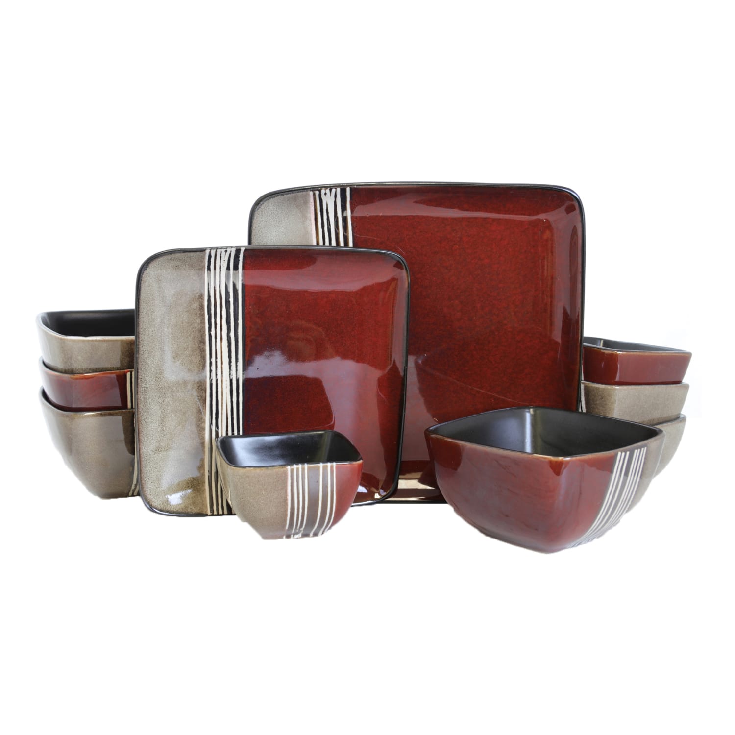 Elama 16-Piece Stoneware Dinnerware Set, Downtown Loft