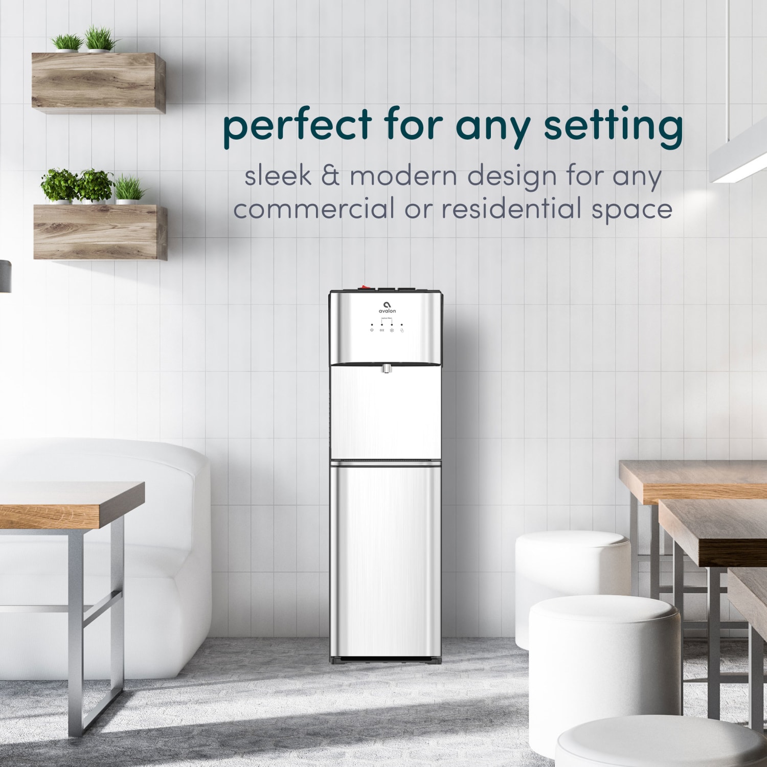 Avalon Bottom-Loading Water Cooler/Dispenser, 41inH x 12inW x 13inD, Silver - Image 4