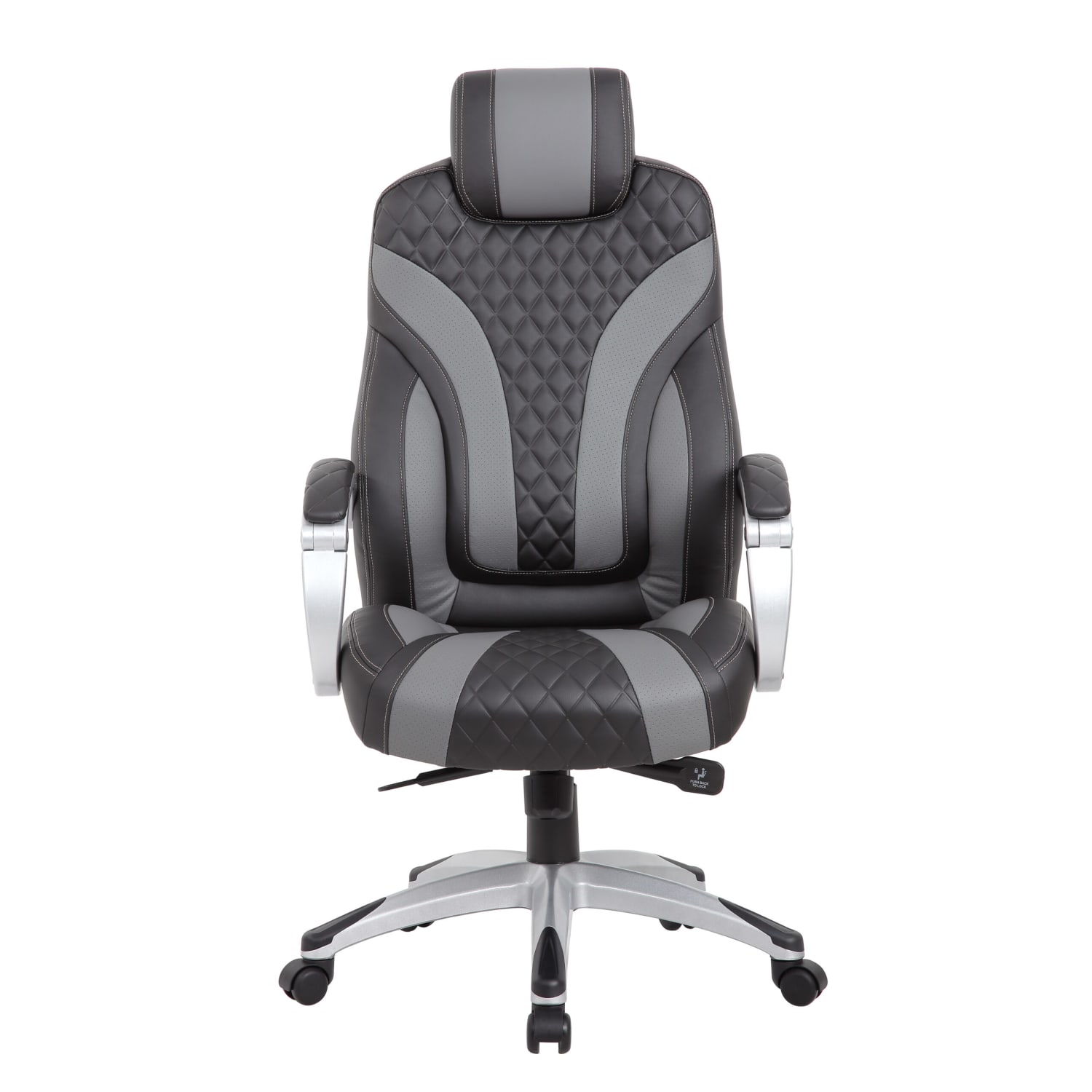 Boss Office Products Hinged Arm Ergonomic Faux Leather High-Back Executive Chair With Synchro-Tilt, Black/Gray - Image 3