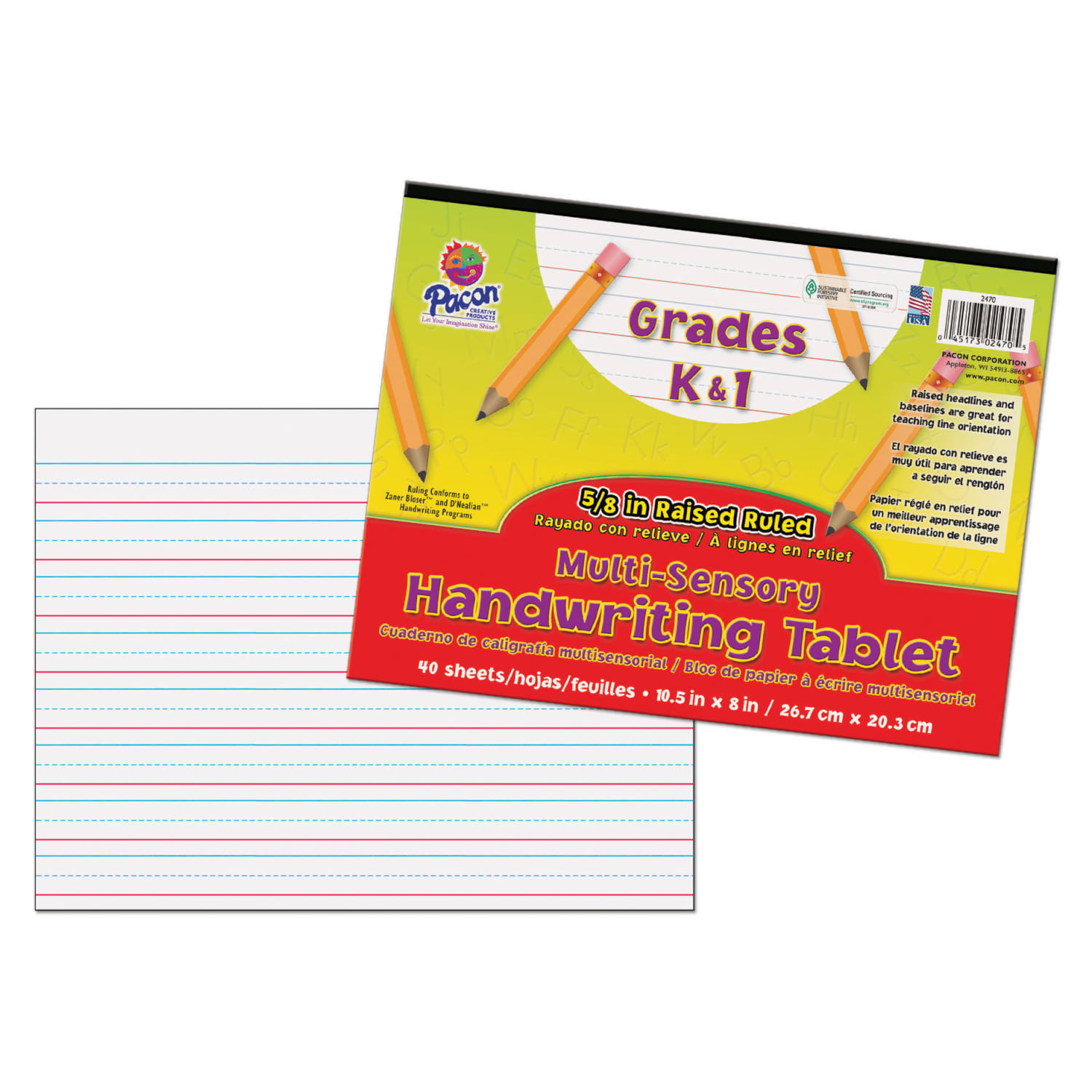 Pacon Multi-Sensory Raised Ruled Tablets, 8in x 10-1/2in, 5/8in x 5/16in x 5/16in Ruled Long, Multicolor, 40 Sheets Per Tablet, Pack Of 3 Tablets - Image 3