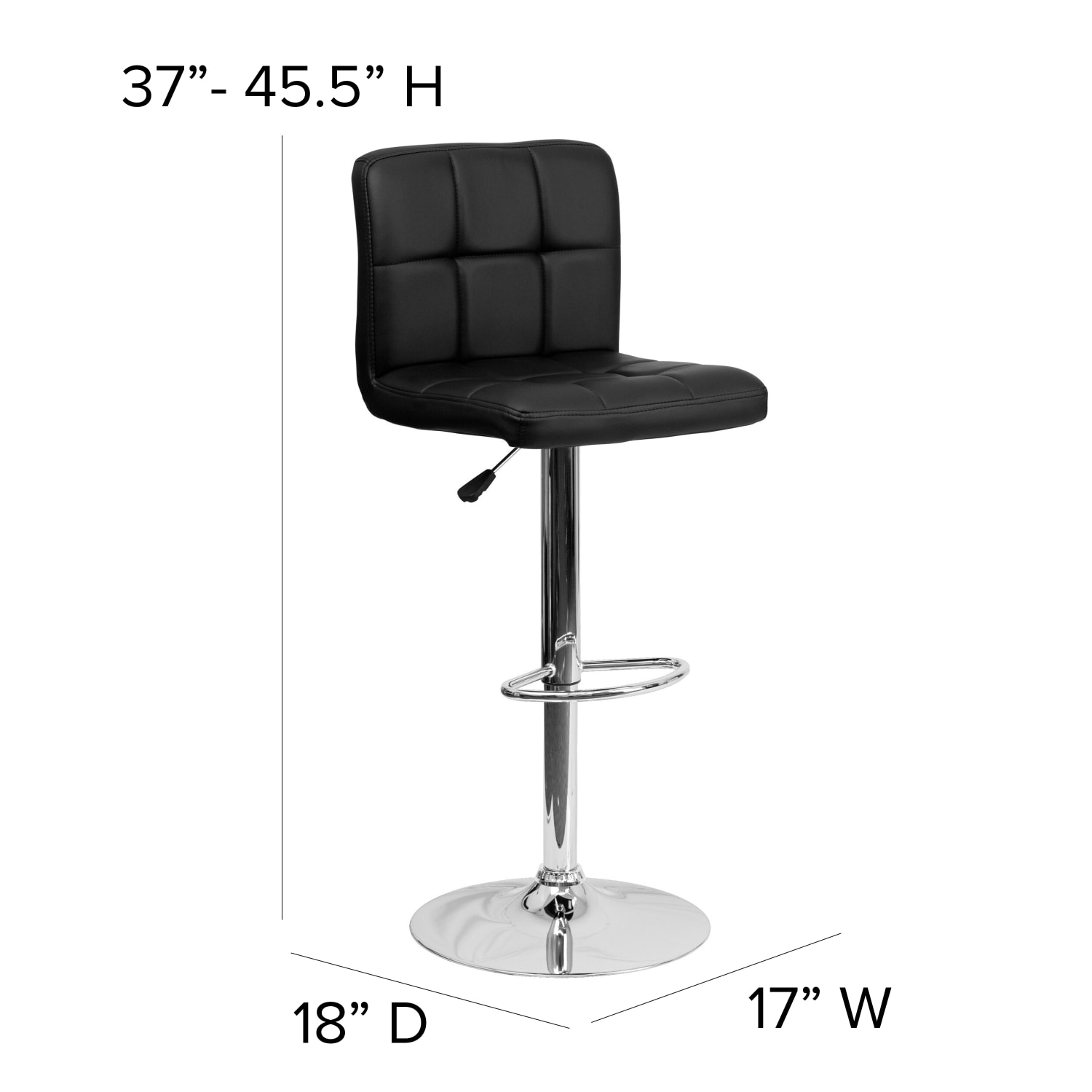 Flash Furniture Contemporary Quilted Vinyl Adjustable Height Barstool with Chrome Base Black PopularChairscom