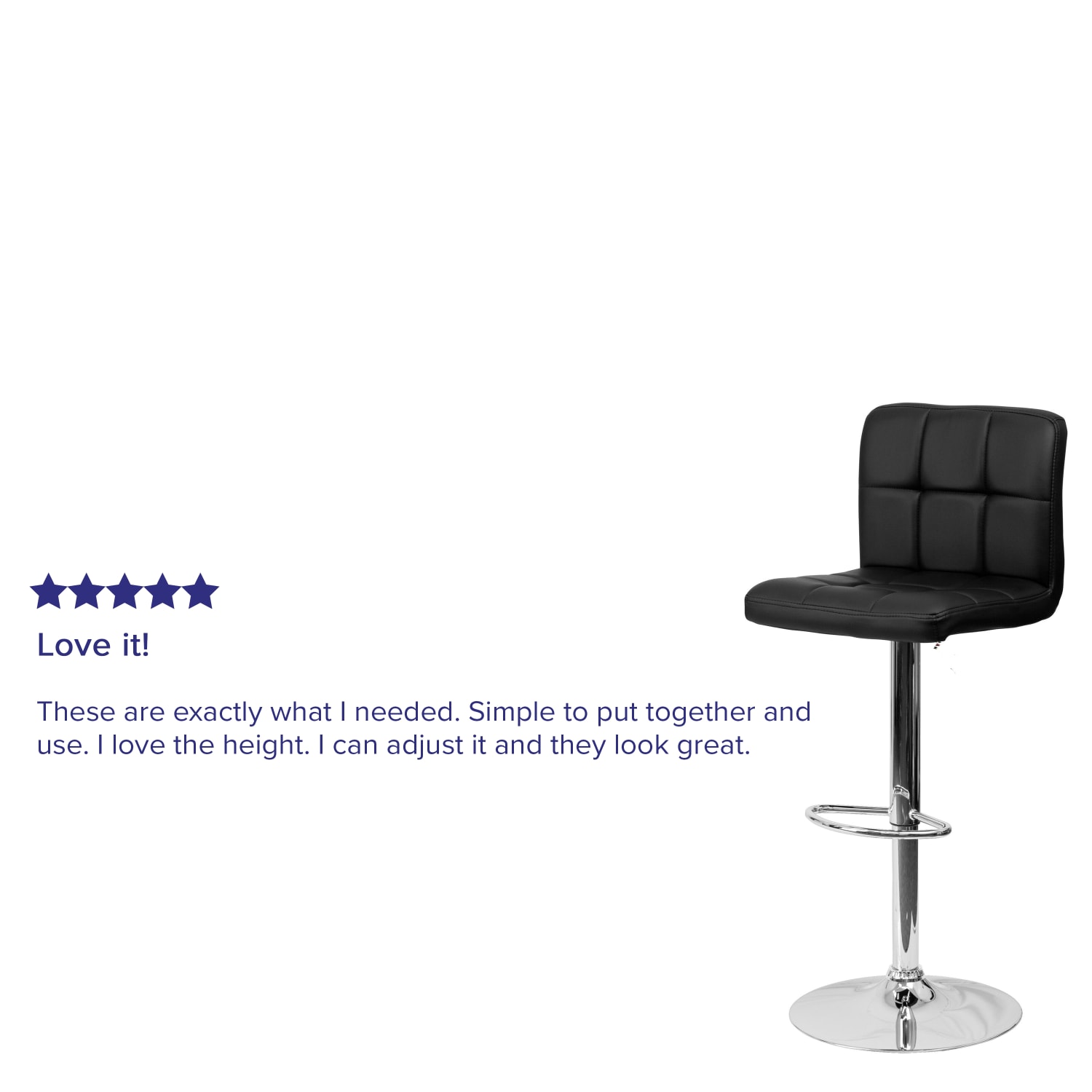 Flash Furniture Contemporary Quilted Vinyl Adjustable Height Barstool with Chrome Base Black PopularChairscom