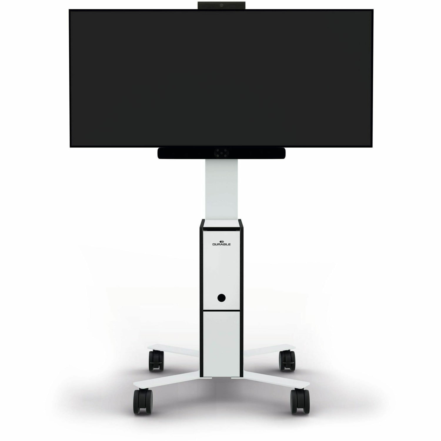 DURABLE COWORKSATION Mobile TV Cart - 3 Shelf - 39.68 lb Capacity - 4 Casters - High Density Fiberboard (HDF) - 22.52in Width x 22.60in Depth x 50.87in Height - Aluminum Frame - White - 1 Each - Image 3