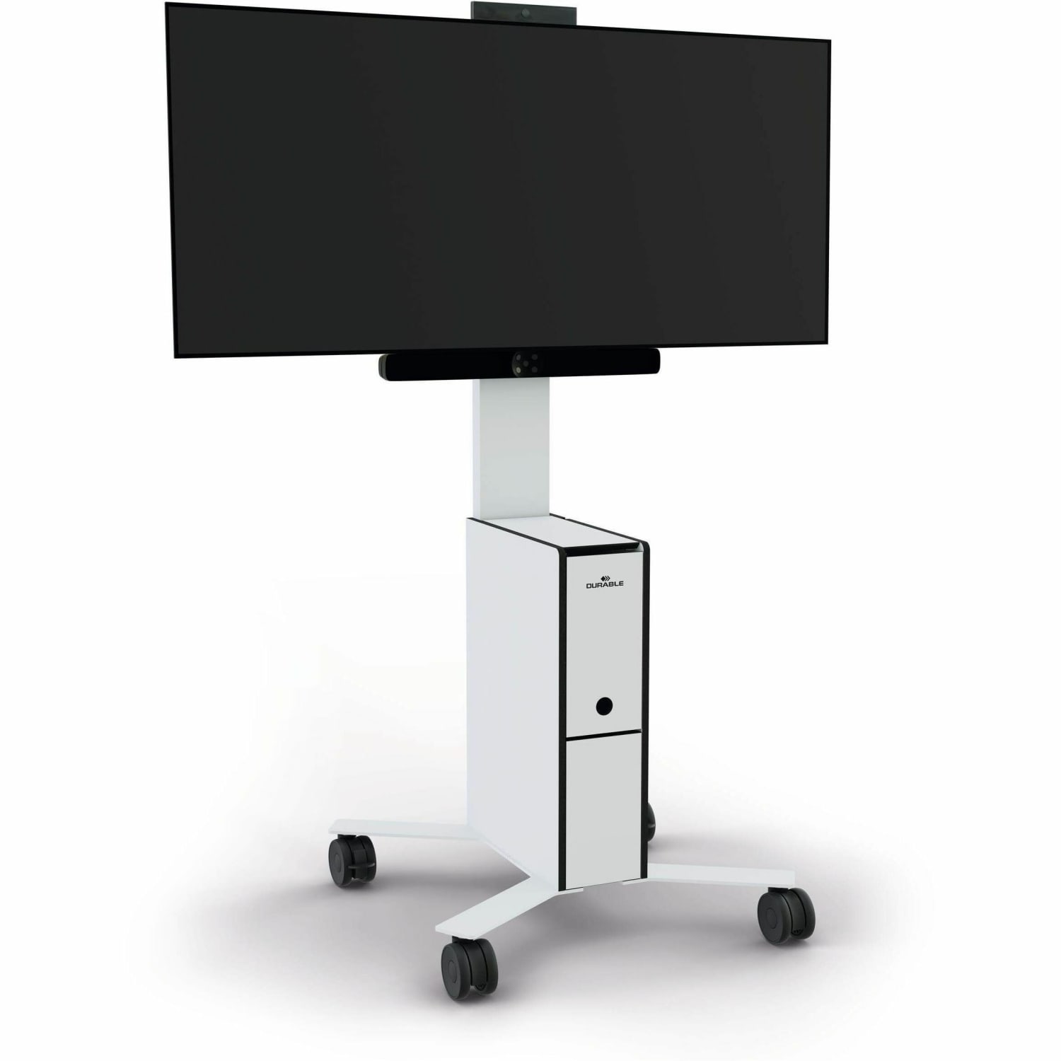 DURABLE COWORKSATION Mobile TV Cart - 3 Shelf - 39.68 lb Capacity - 4 Casters - High Density Fiberboard (HDF) - 22.52in Width x 22.60in Depth x 50.87in Height - Aluminum Frame - White - 1 Each - Image 4