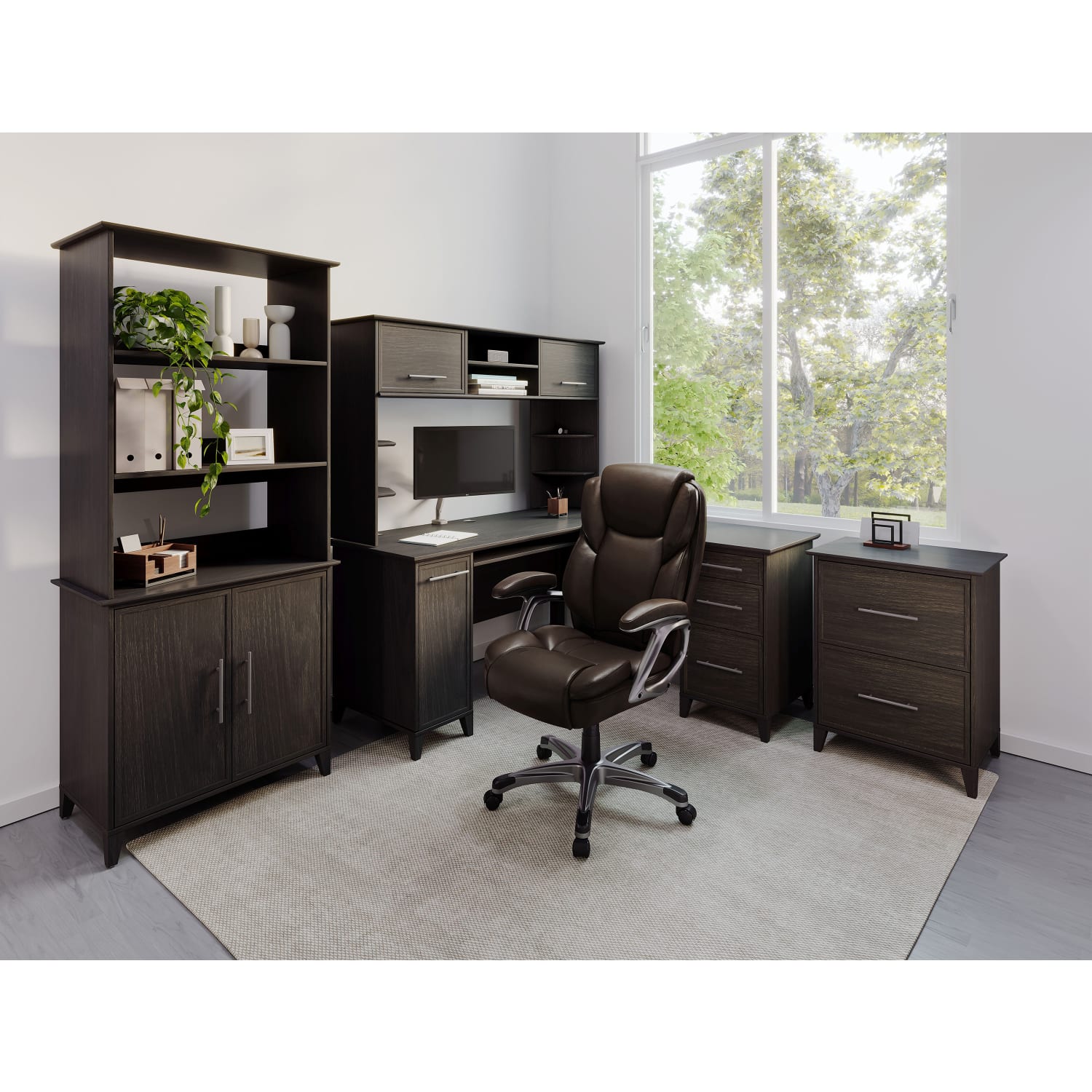 Realspace Cressfield Bonded Leather High-Back Executive Office Chair, Brown/Silver, BIFMA Compliant - Image 3