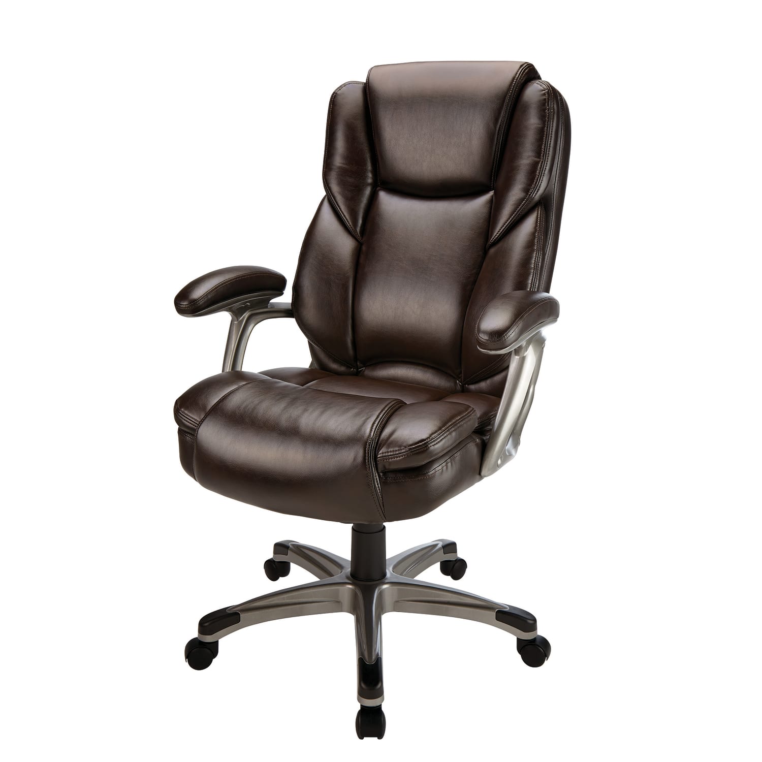 Realspace Cressfield Bonded Leather High-Back Executive Office Chair, Brown/Silver, BIFMA Compliant - Image 4