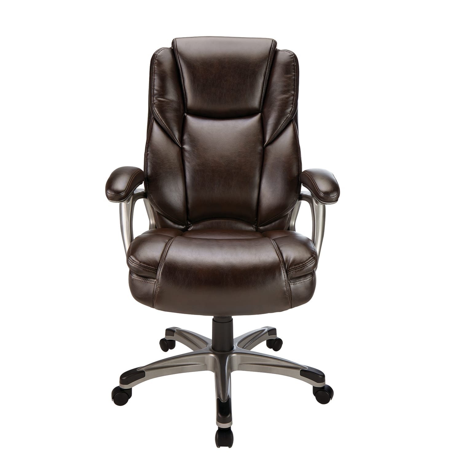 Realspace Cressfield Bonded Leather High-Back Executive Office Chair, Brown/Silver, BIFMA Compliant - Image 5
