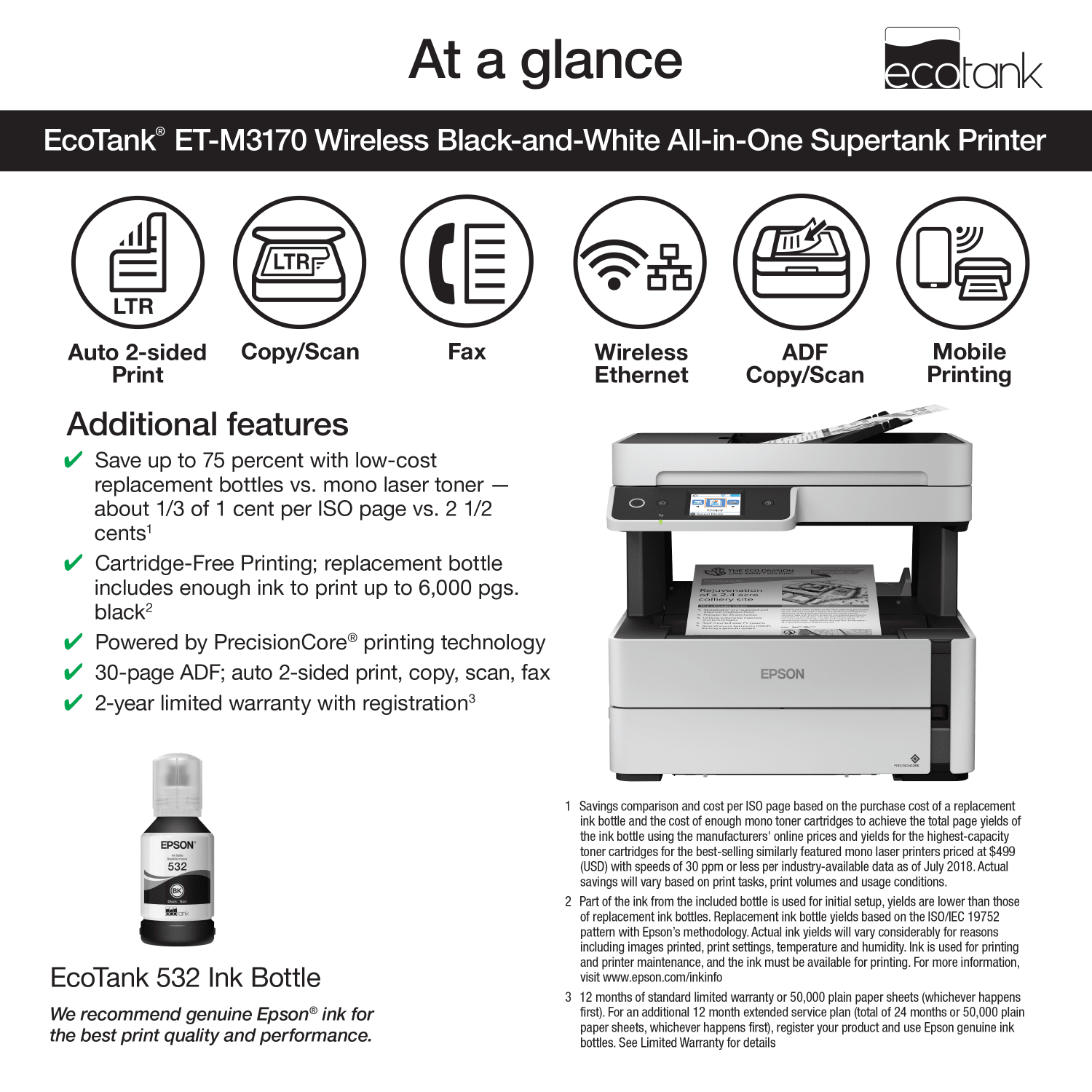 Epson EcoTank ET-M3170 SuperTank Wireless All-In-One Monochrome Printer - Image 4