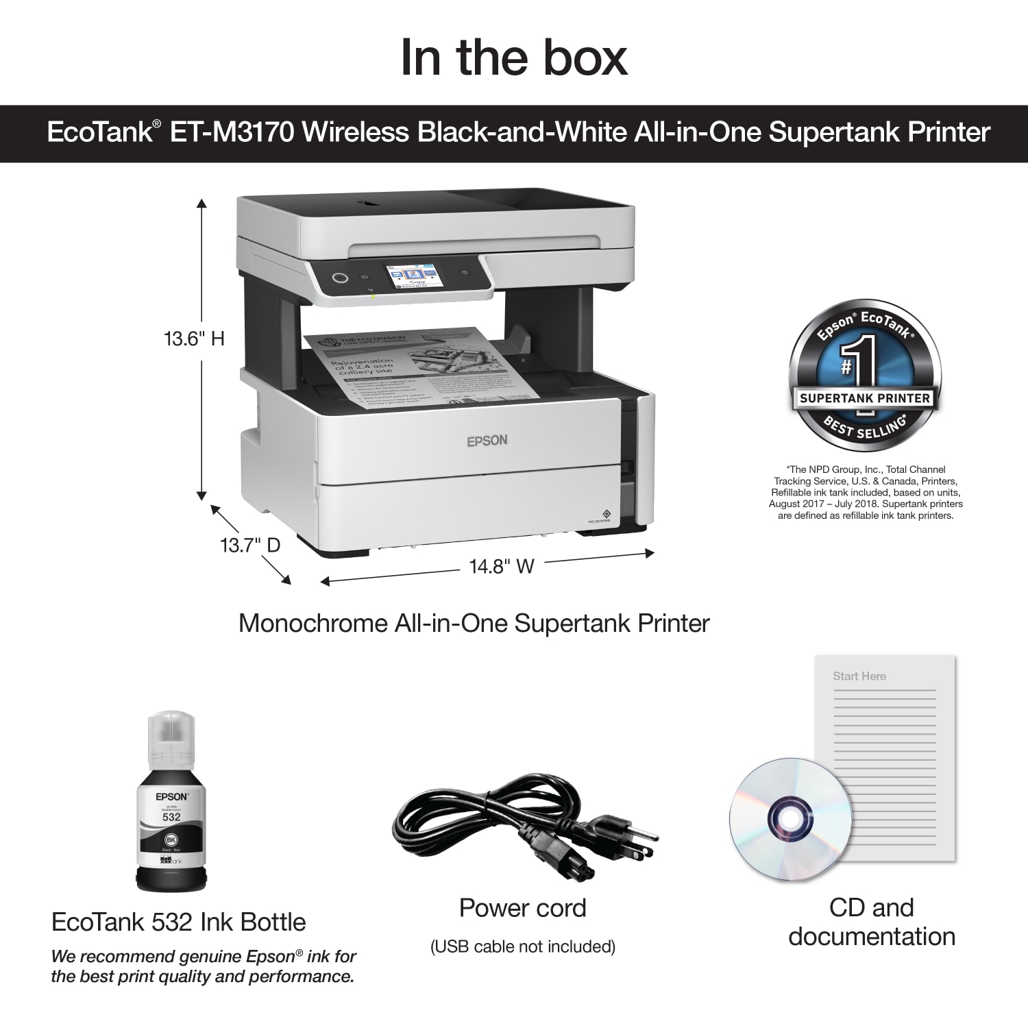 Epson EcoTank ET-M3170 SuperTank Wireless All-In-One Monochrome Printer - Image 5